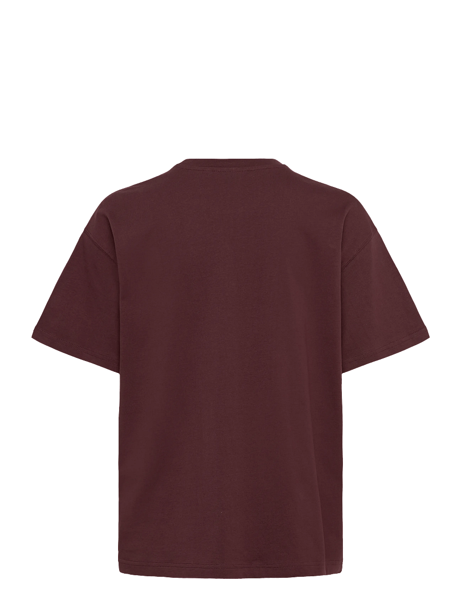 Weekday - Relaxed Boxy Cotton T-shirt - t-shirts - burgundy - 1