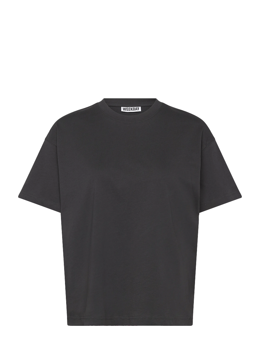 Weekday - Relaxed Boxy Cotton T-shirt - t-shirts - dark grey - 0