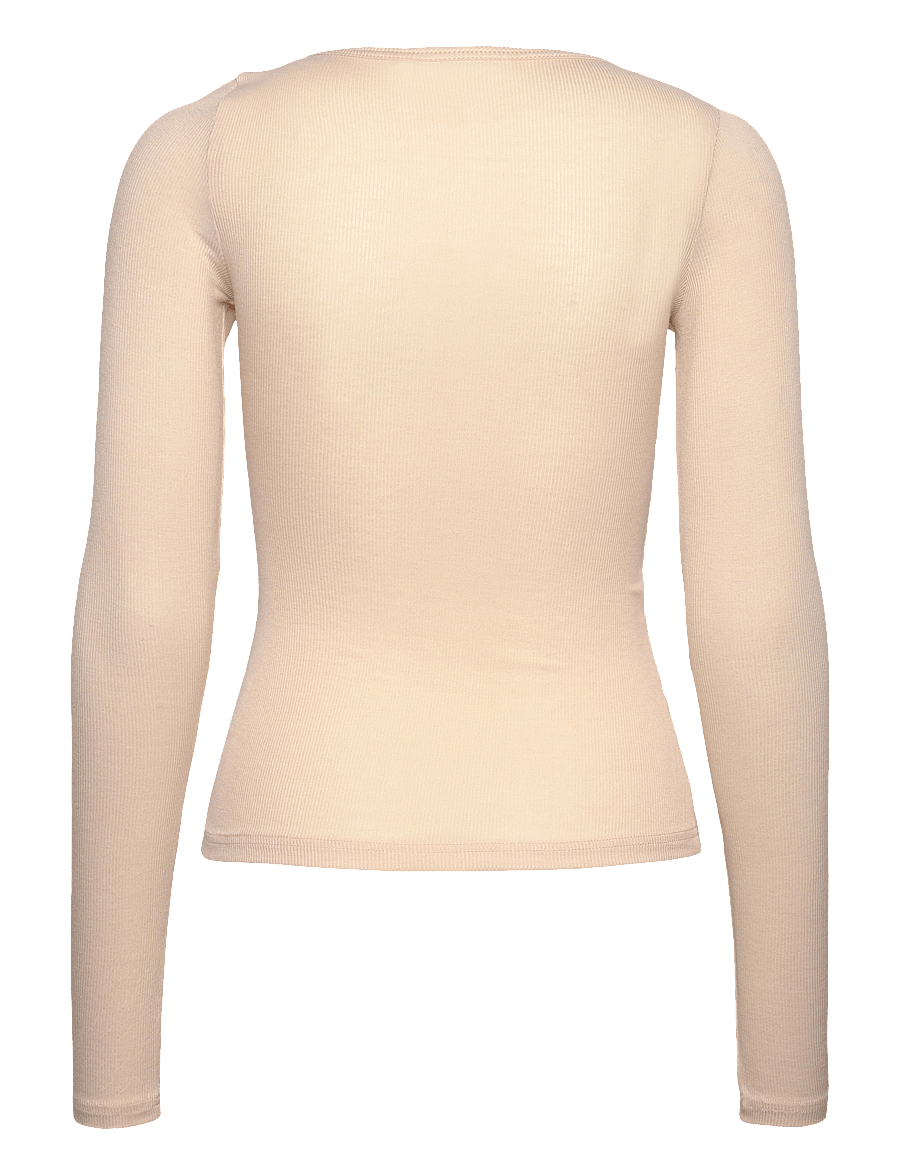 Weekday - Sheer Rib Long Sleeve Henley Top - long-sleeved tops - light beige - 1