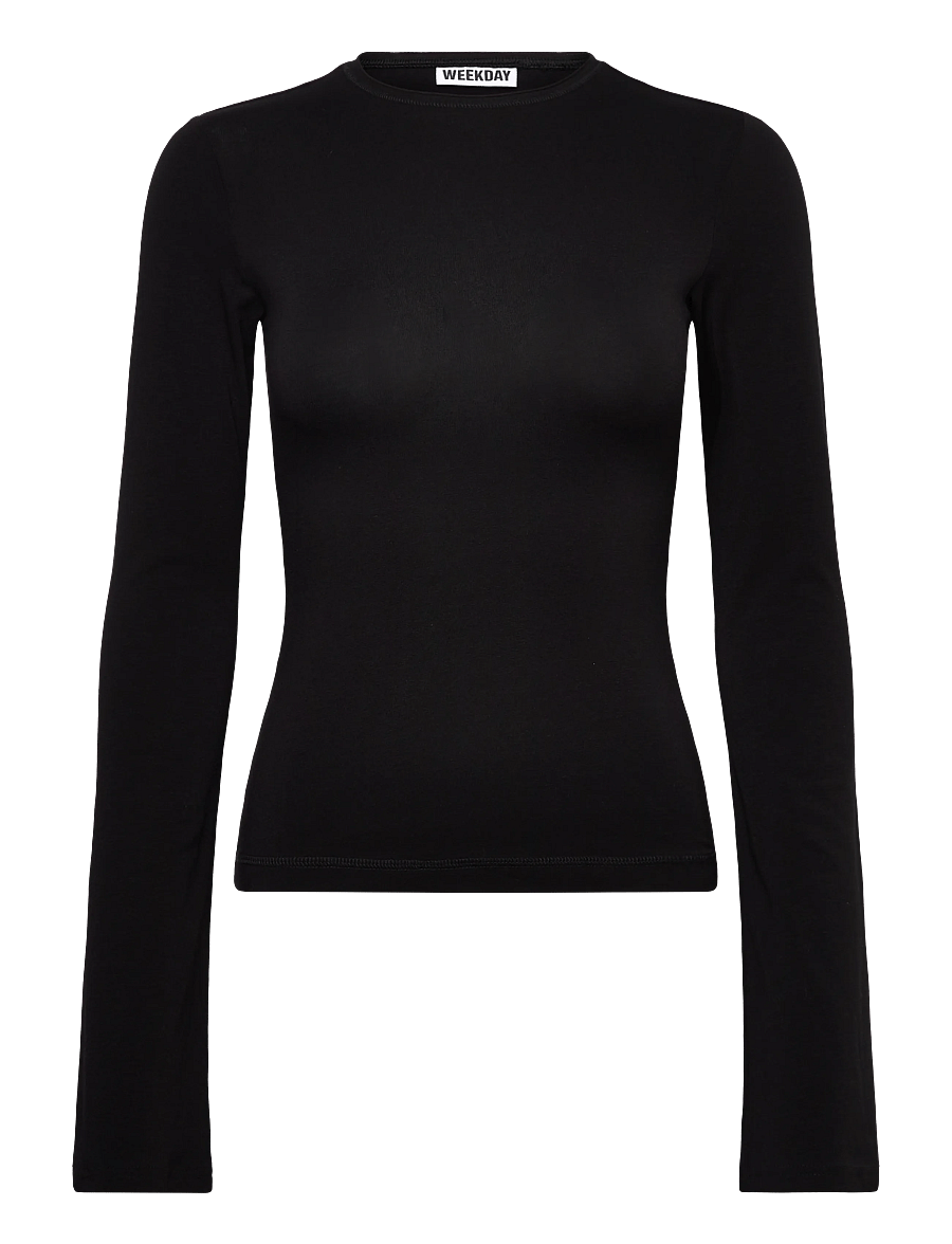 Weekday - Long Sleeve Cotton Top - langärmlige tops - black - 1
