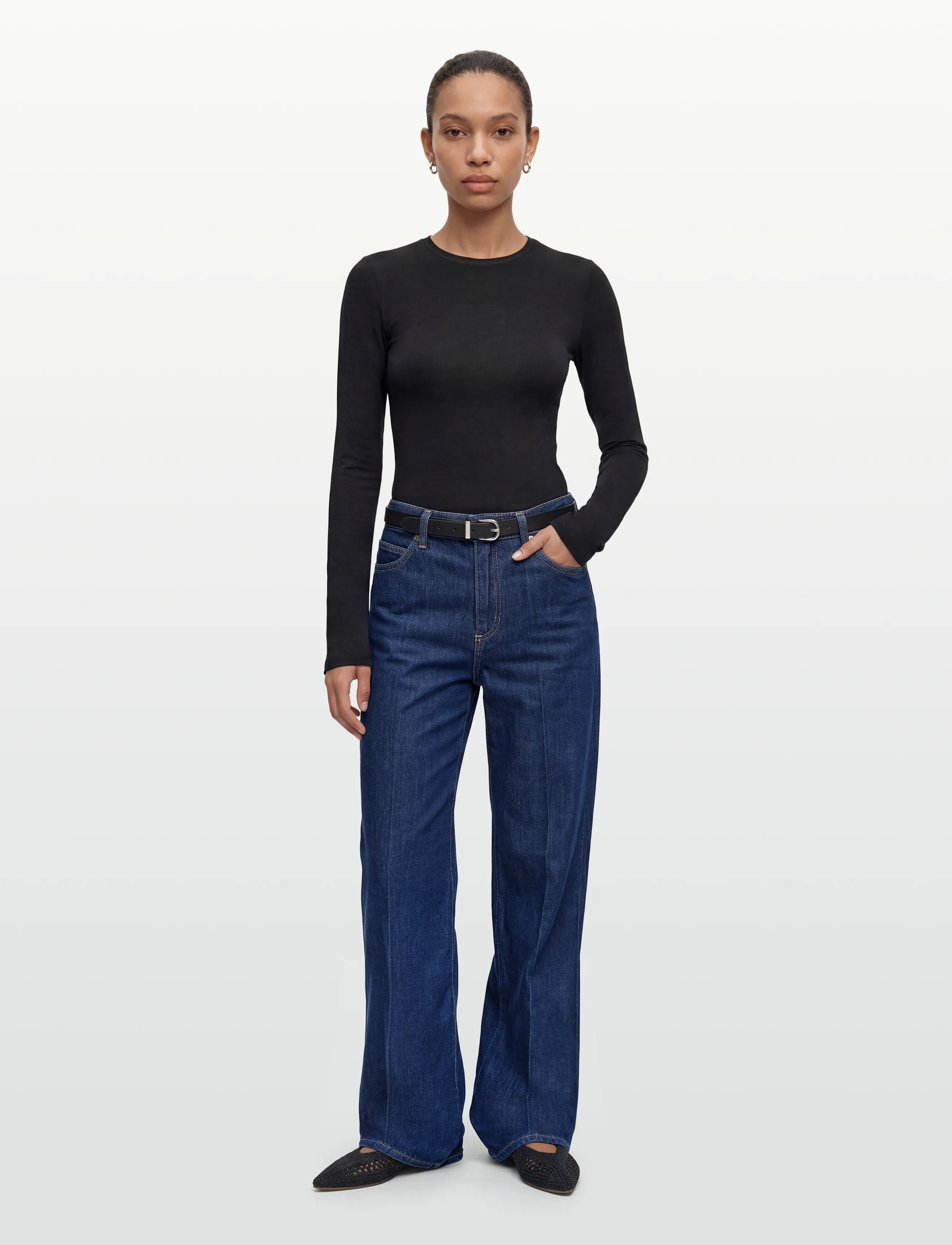 Weekday Long Sleeve Cotton Top, XXS, T-shirts & Oberteile, Schwarz - Long-sleeved, Frauen