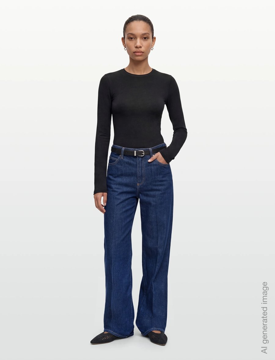 Weekday - Long Sleeve Cotton Top - langärmlige tops - black - 0
