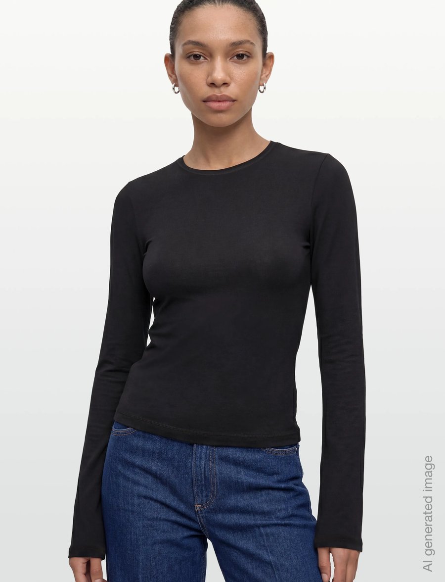 Weekday - Long Sleeve Cotton Top - langärmlige tops - black - 3