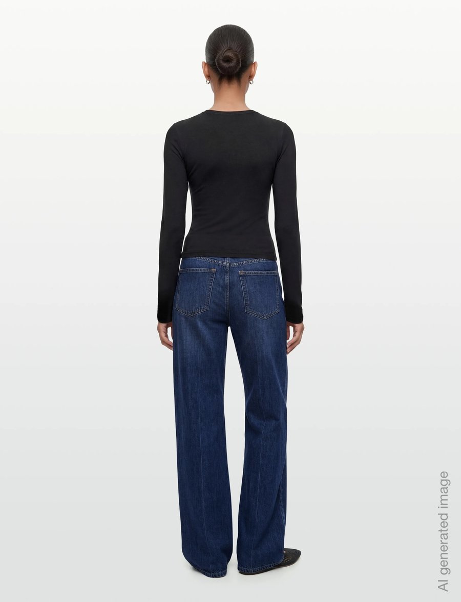 Weekday - Long Sleeve Cotton Top - langärmlige tops - black - 4