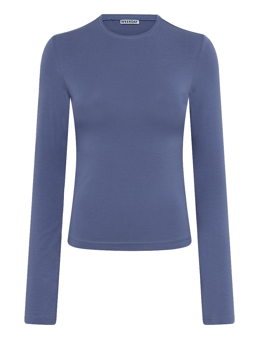 Weekday - Long Sleeve Cotton Top - langærmede toppe - blue - 0
