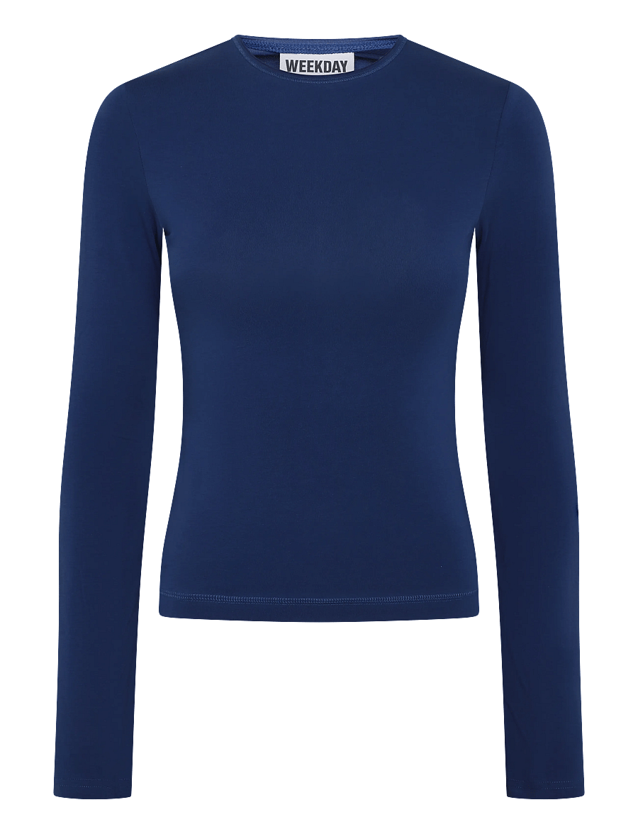 Weekday - Long Sleeve Cotton Top - pikkade varrukatega topid - blue - 0