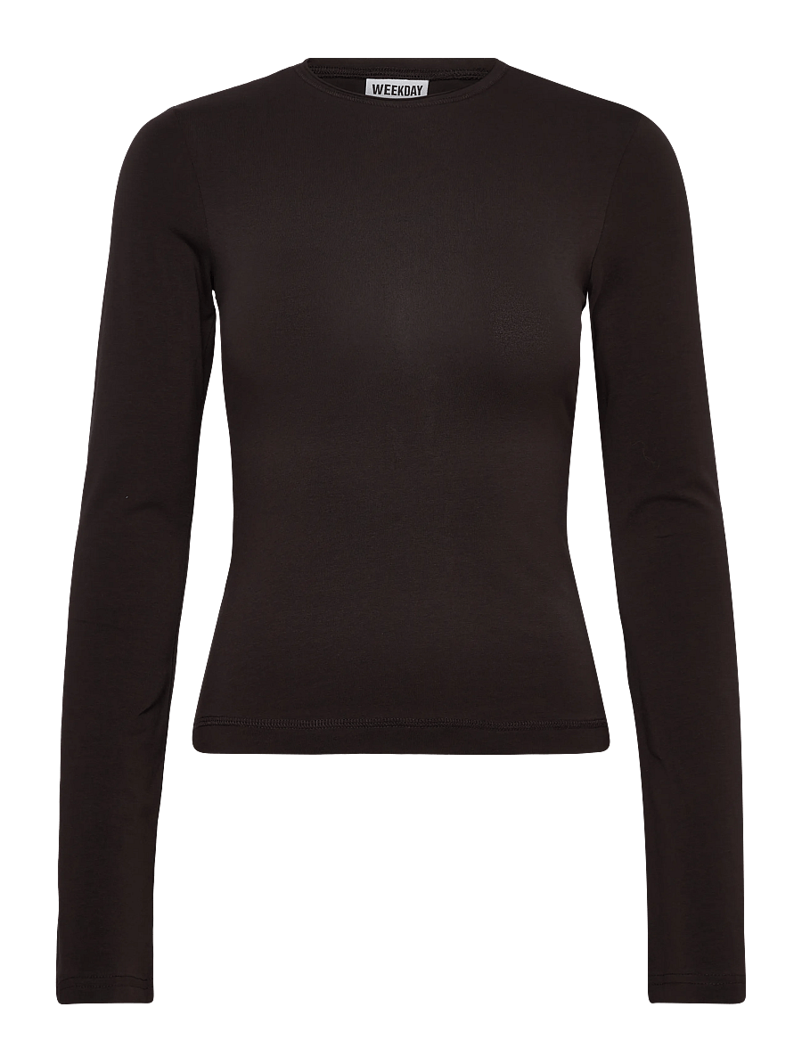 Weekday - Long Sleeve Cotton Top - langærmede toppe - brown dark - 1