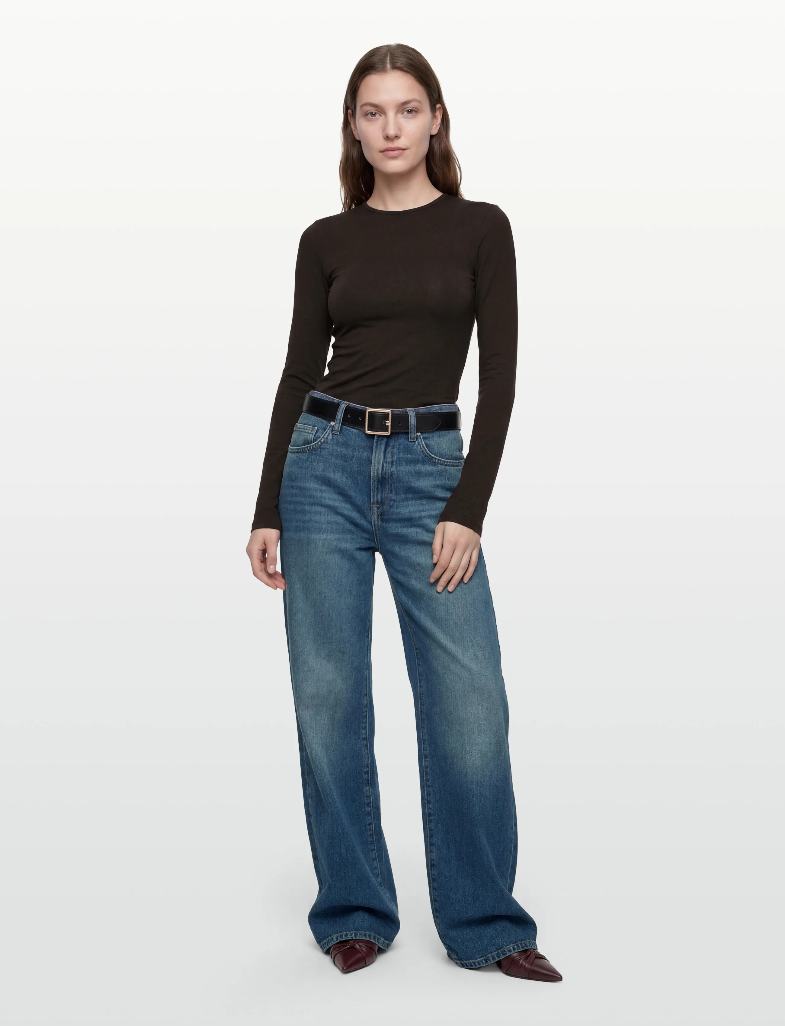Weekday Long Sleeve Cotton Top, XXS, T-shirts & Oberteile, Braun - Long-sleeved, Frauen