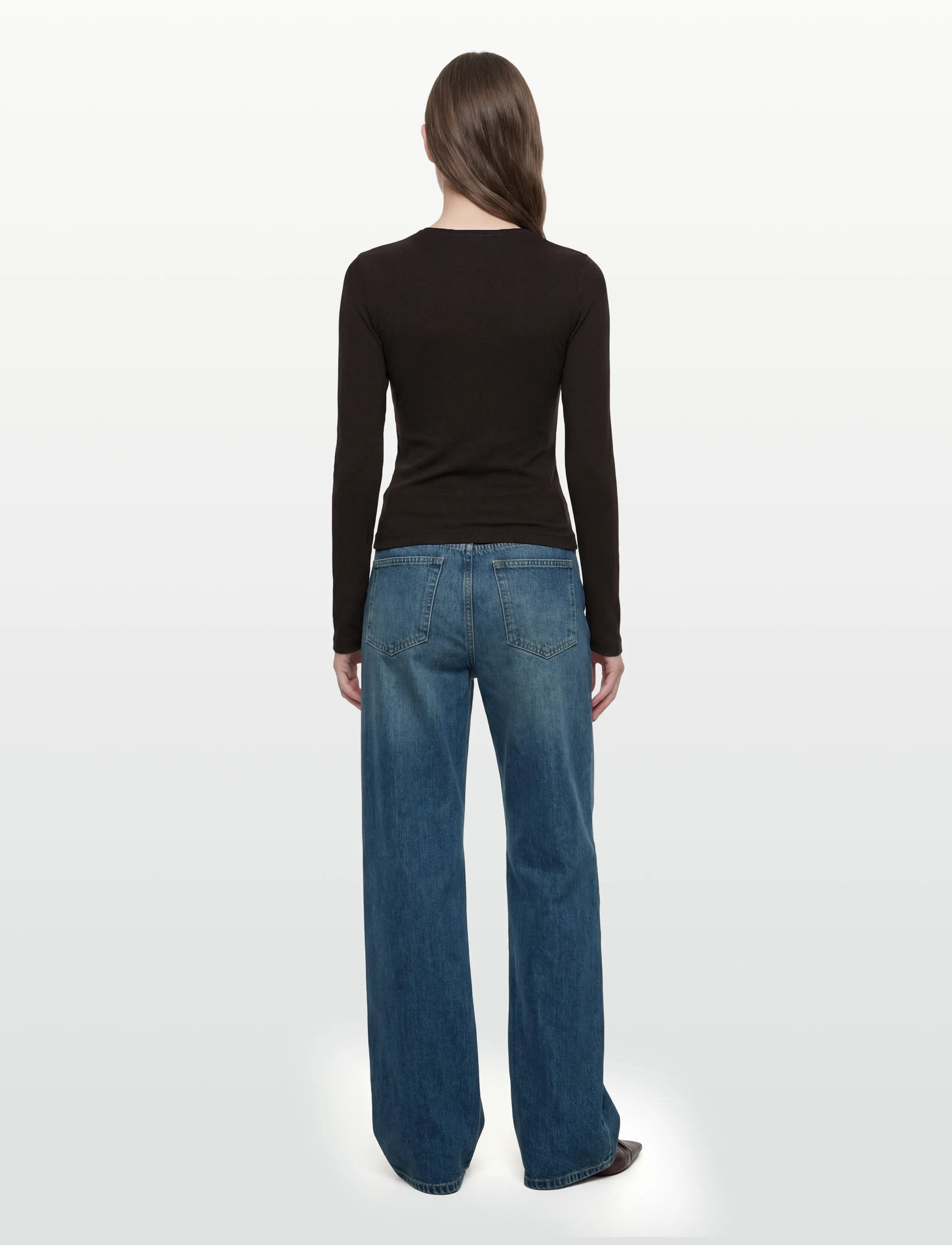 Weekday - Long Sleeve Cotton Top - long-sleeved tops - brown dark - 4