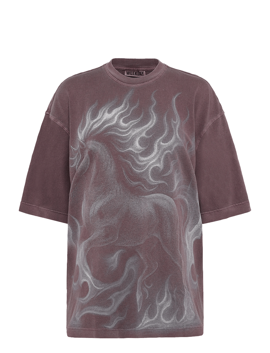 Weekday - Wide Oversized Printed T-shirt - t-shirts - dark purple - 0