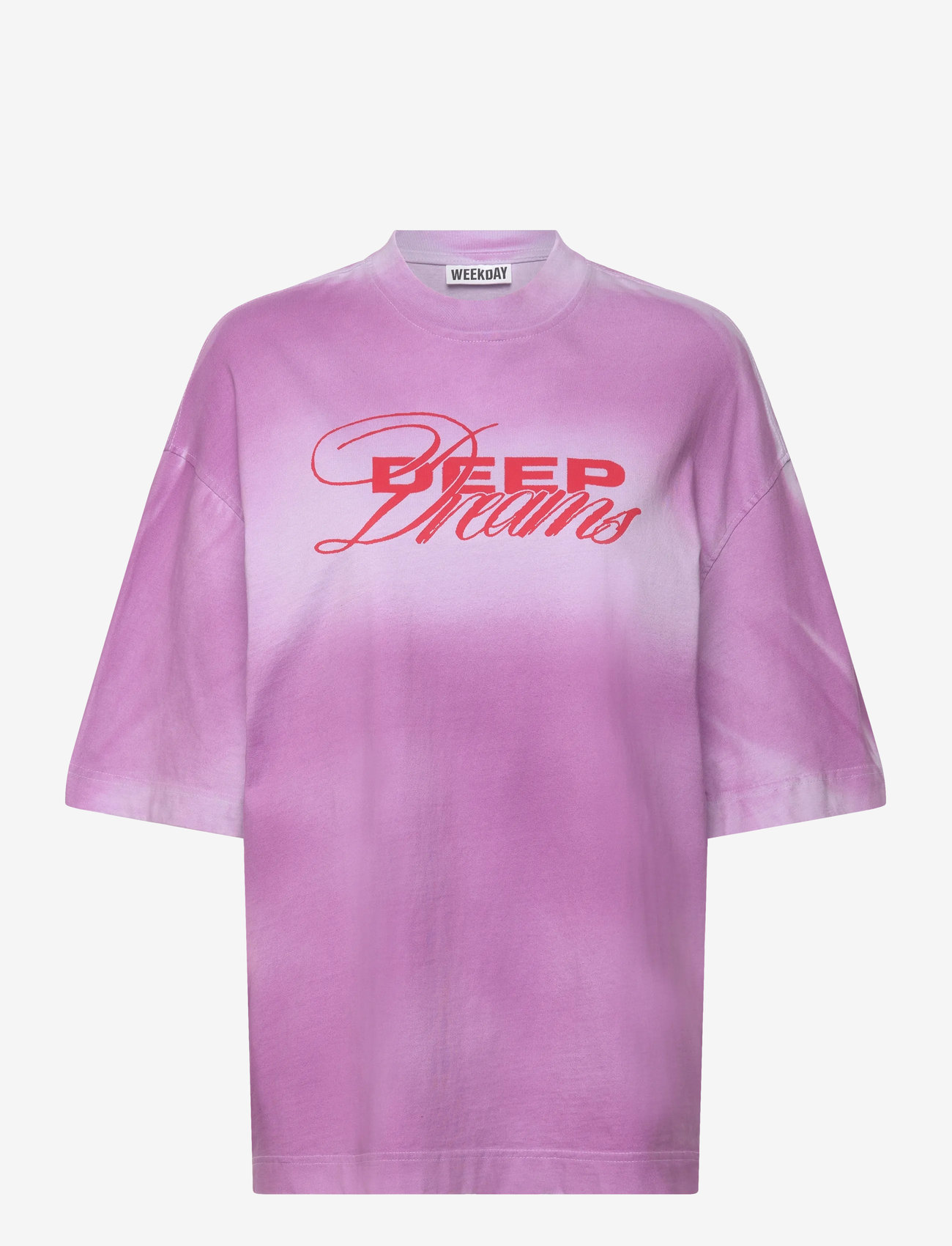 Weekday - Wide Oversized Printed T-shirt - t-shirts - lilac w pink spray - 0