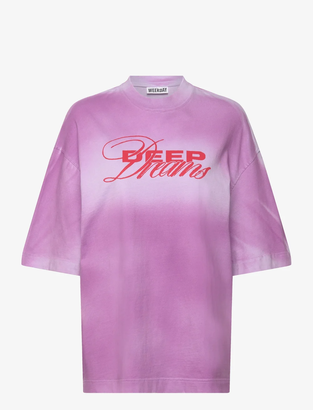 Weekday - Wide Oversized Printed T-shirt - t-shirts - lilac w pink spray - 0