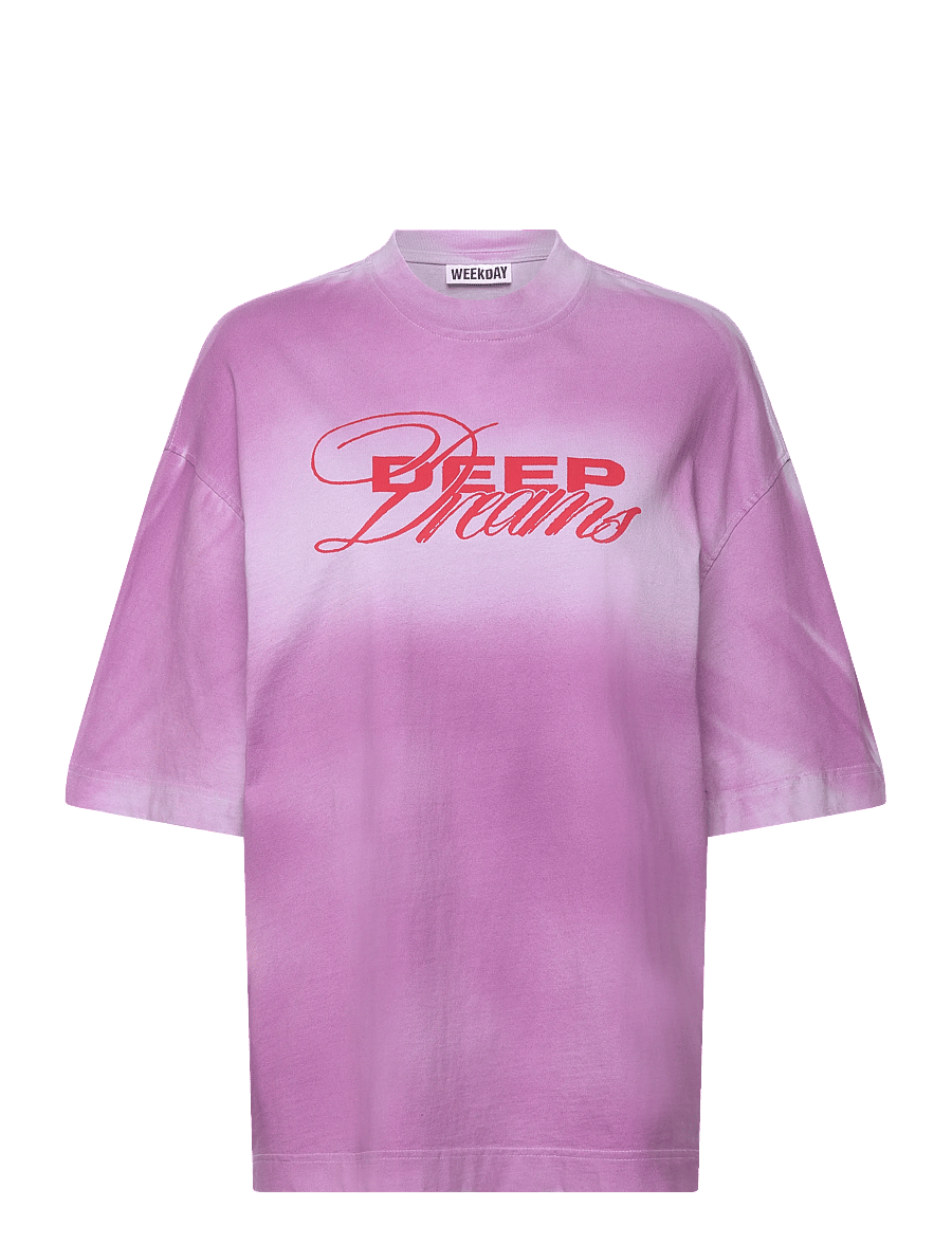 Weekday - Wide Oversized Printed T-shirt - t-shirts - lilac w pink spray - 0