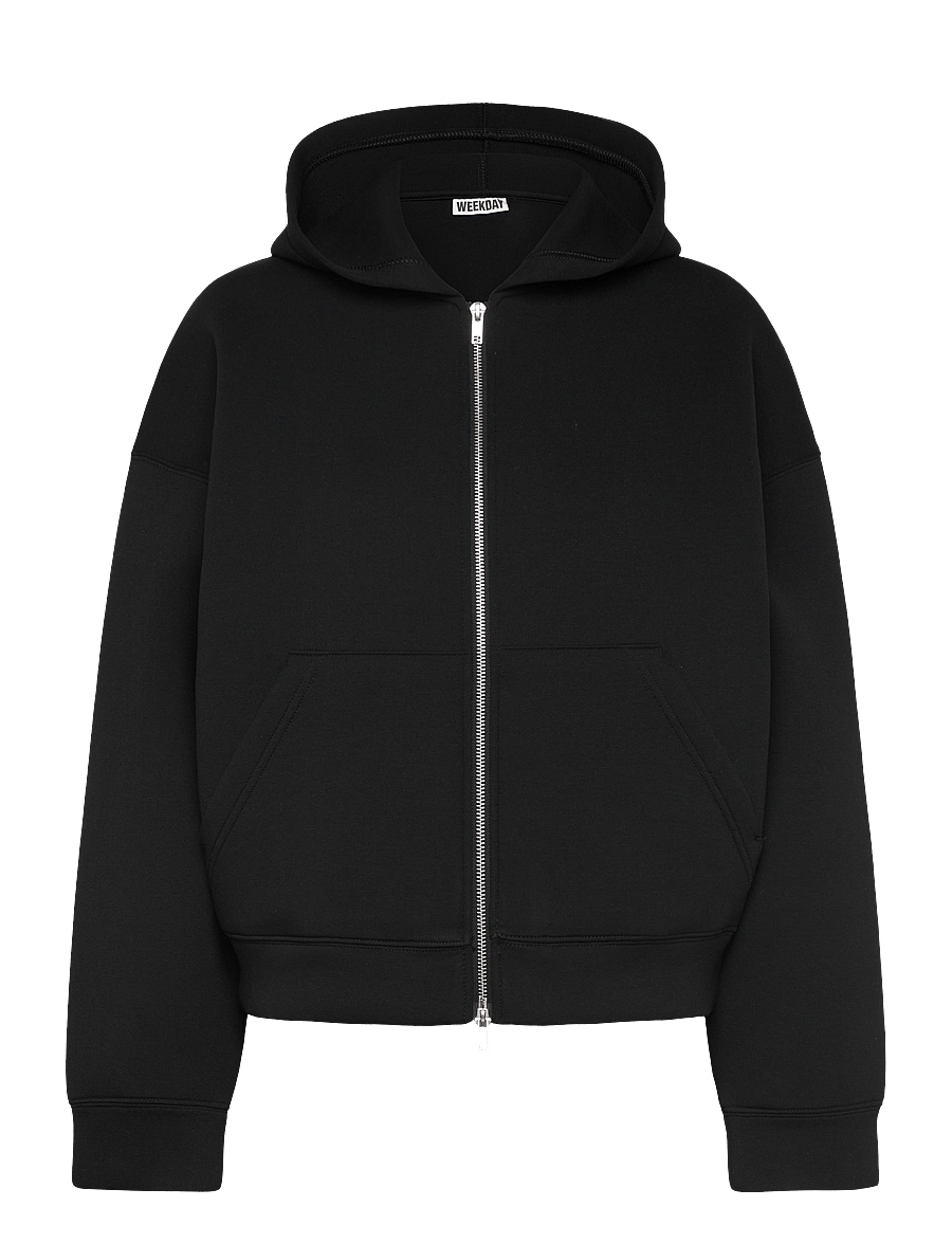 Weekday - Oversized Scuba Zip-Hoodie - kapuutsiga dressipluusid - black - 0