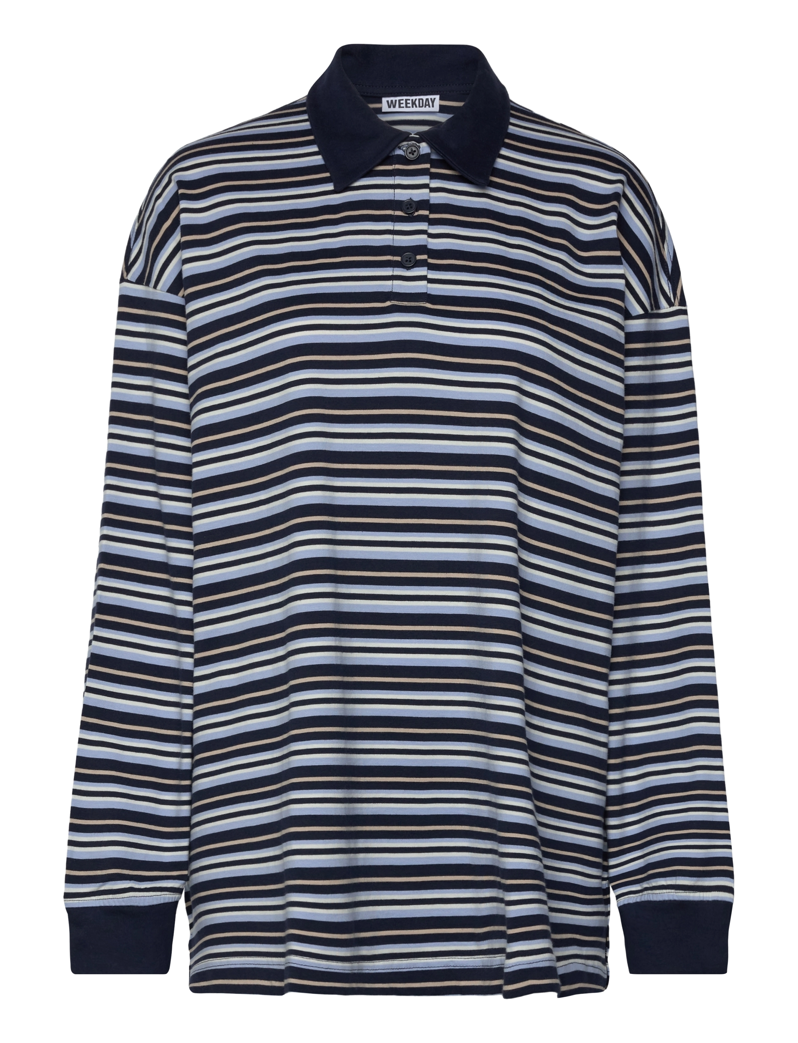Weekday Striped Oversized Polo Shirt, Kvinder, Stribet Oversize Poloshirt, Navy, Str: XS