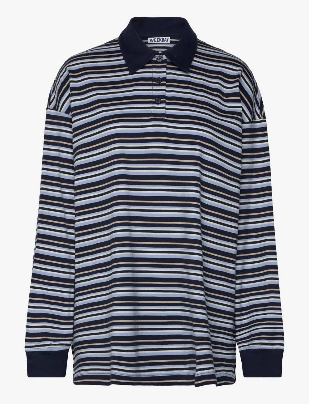 Weekday - Striped Oversized Polo Shirt - polo shirts - blue dark - 0