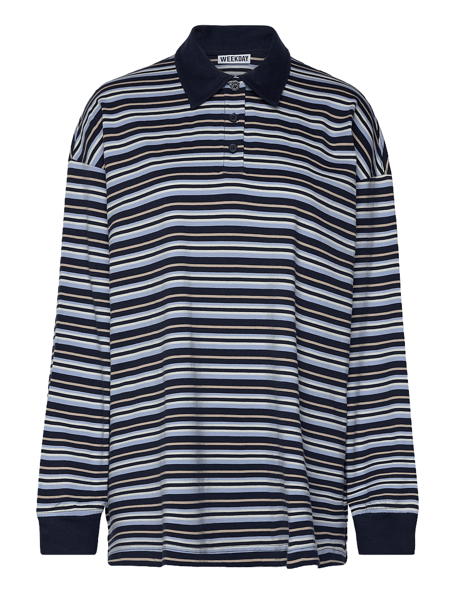 Weekday - Striped Oversized Polo Shirt - polos - blue dark - 0
