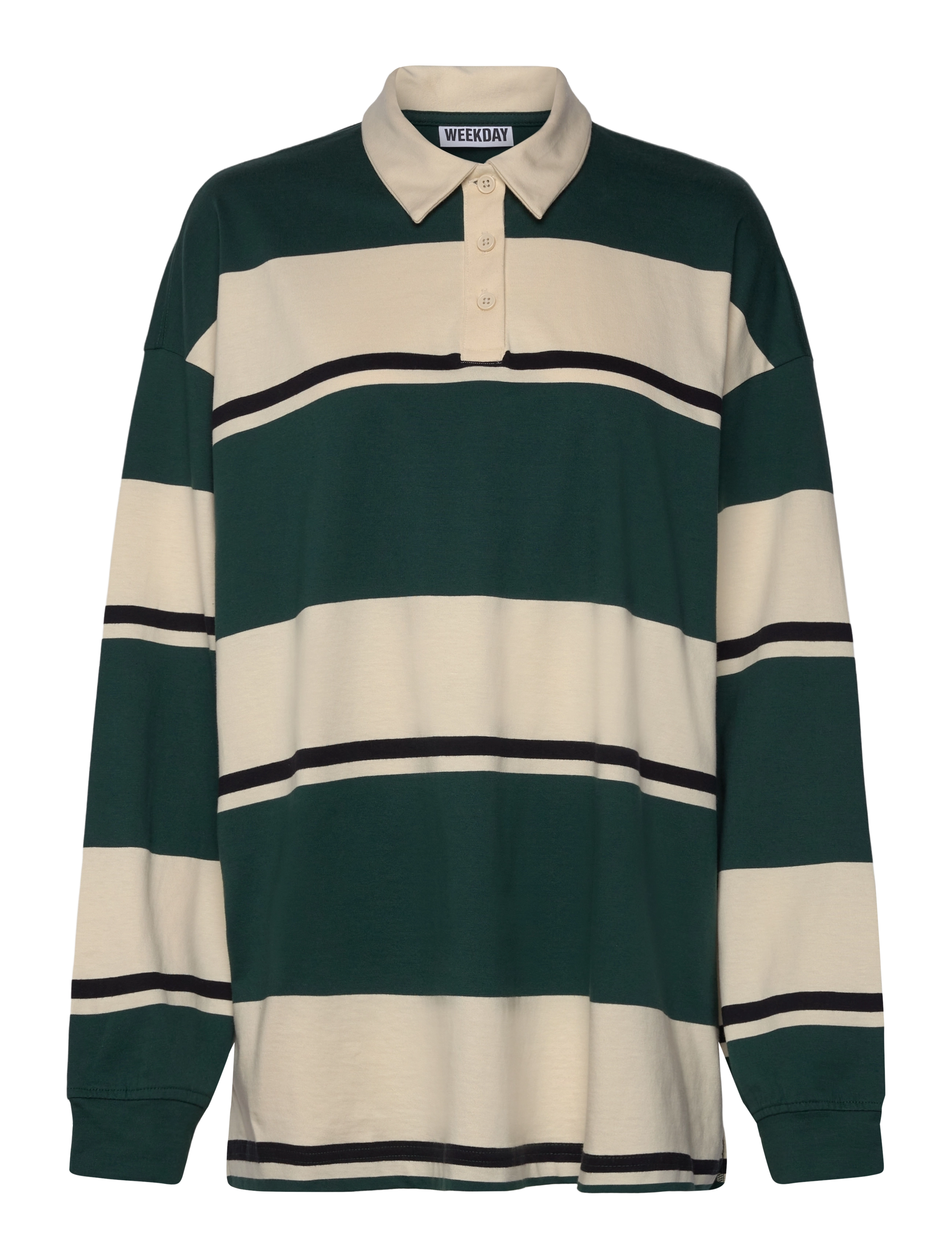 Weekday Striped Oversized Polo Shirt, Kvinder, Stribet Oversize Poloshirt, Beige, Str: XS