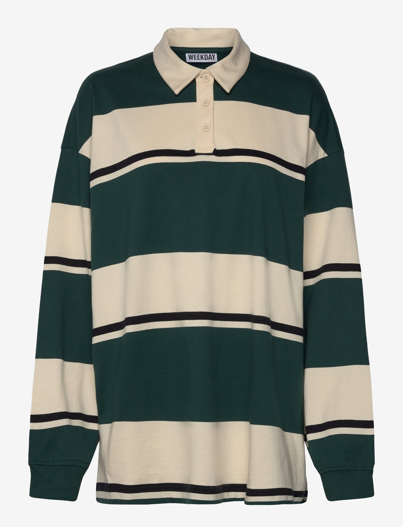 Weekday - Striped Oversized Polo Shirt - polosärgid - yellow dusty light - 0