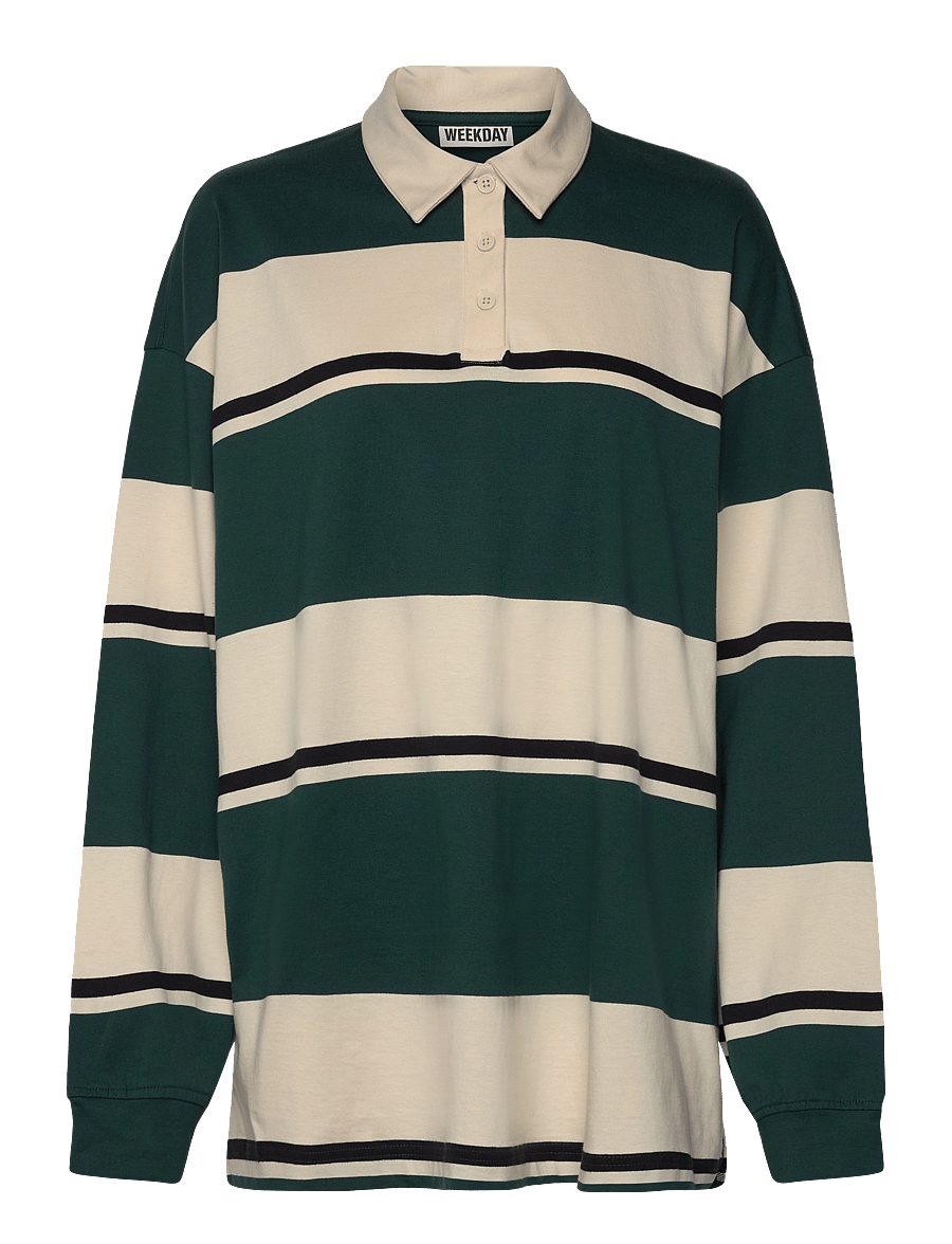 Weekday - Striped Oversized Polo Shirt - poloer - yellow dusty light - 0