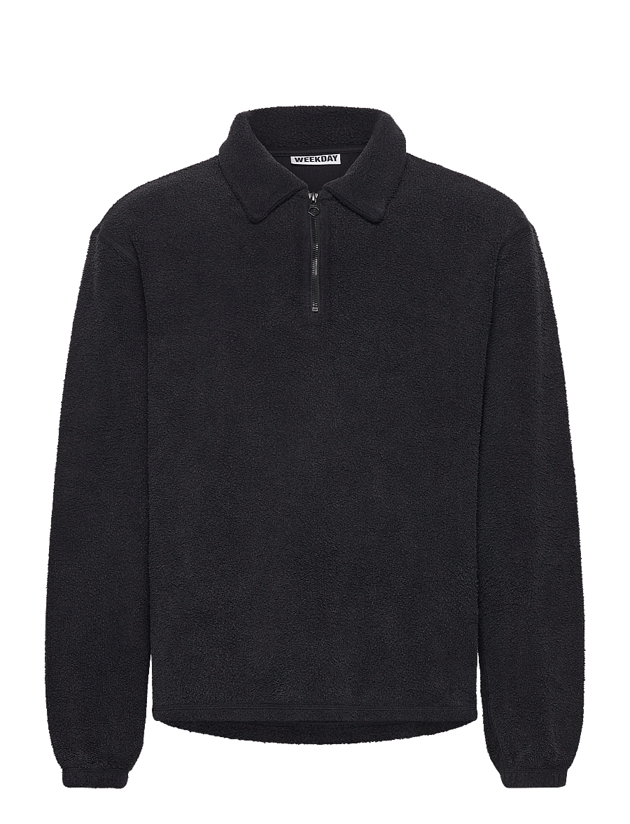 Weekday - Fleece Half Zip Sweat - teddy sweaters - black - 0