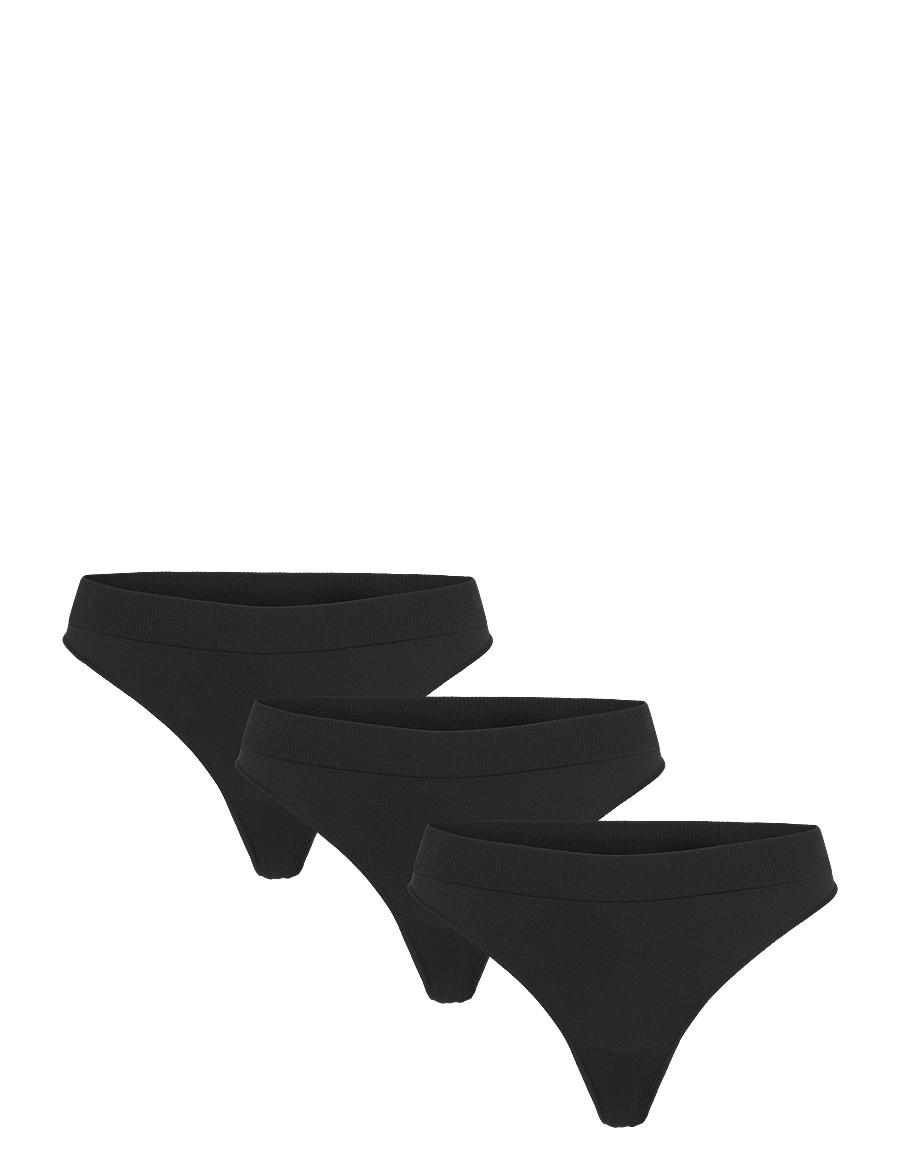 Weekday - 3-pack Cat Soft Seamless High Rise Thongs - stringid - black - 0