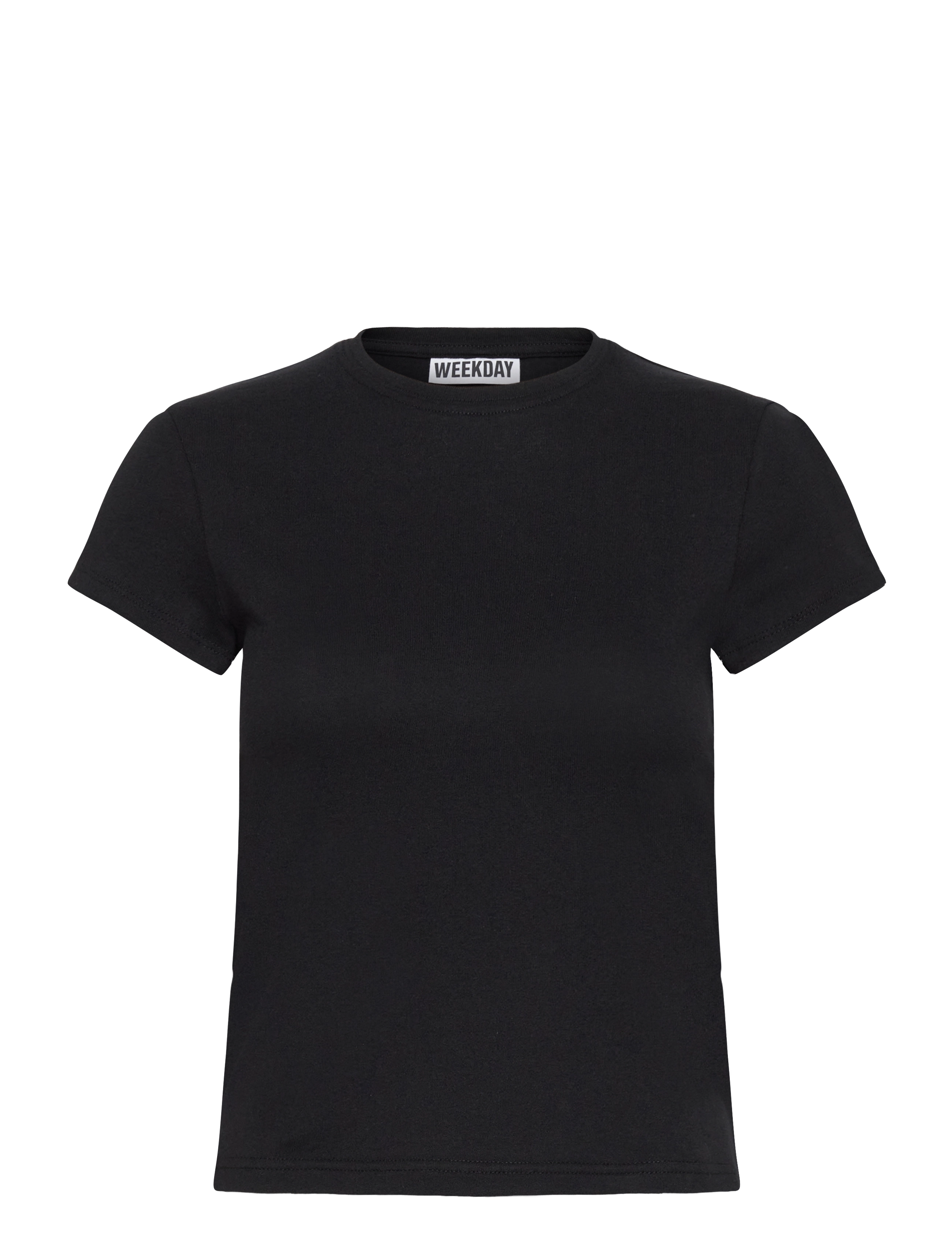 Weekday Slim Short-Sleeved Cotton T-shirt - T-shirts & Tops - BLACK / black