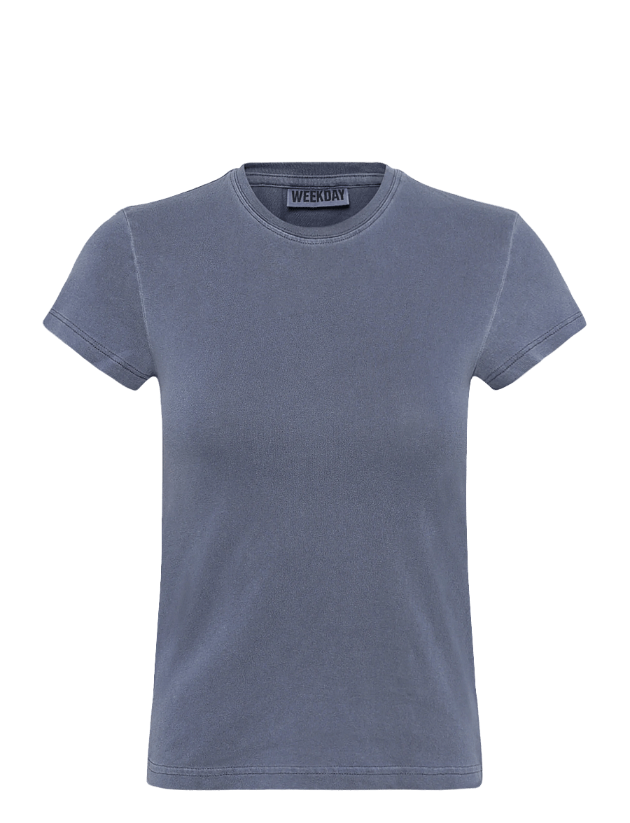 Weekday - Slim Short-Sleeved Cotton T-shirt - t-shirts - blue medium dusty - 0