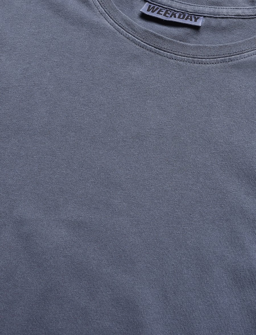 Weekday - Slim Short-Sleeved Cotton T-shirt - t-shirts - blue medium dusty - 2