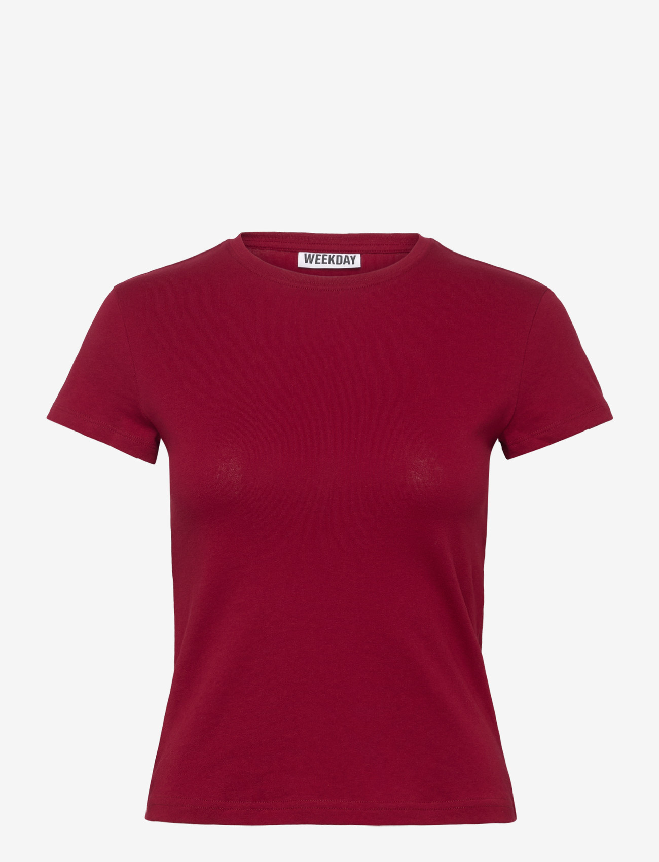 Weekday - Slim Short-Sleeved Cotton T-shirt - t-shirts - cherry red - 0