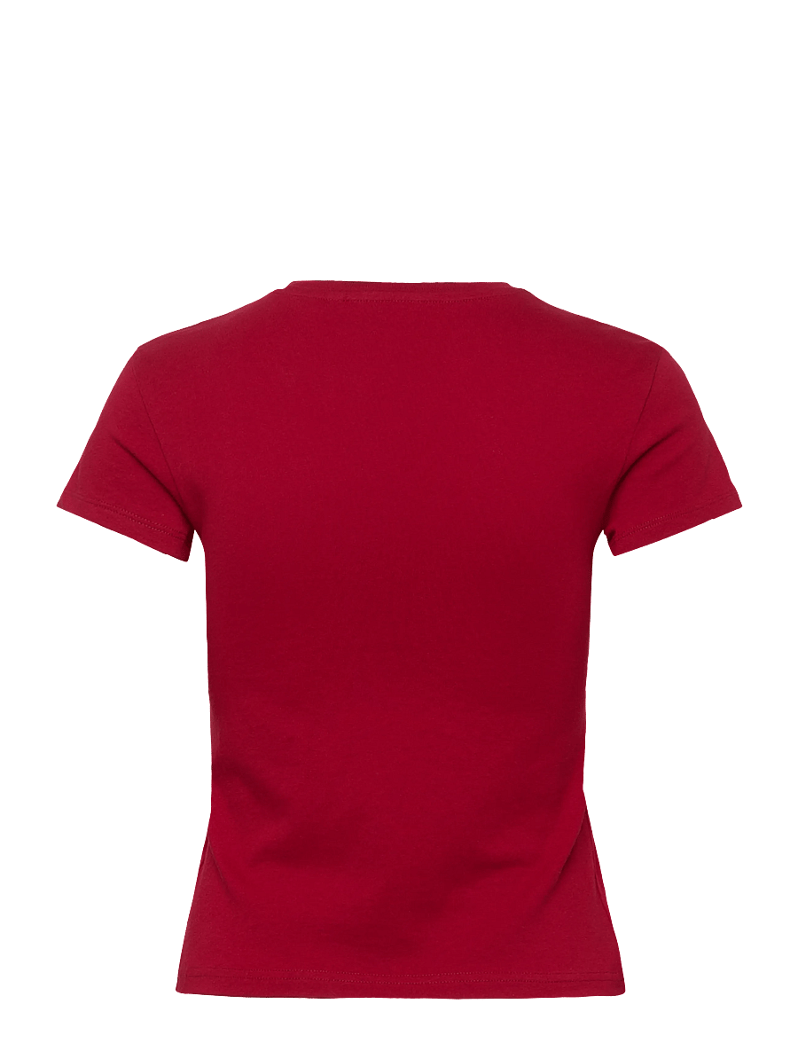Weekday - Slim Short-Sleeved Cotton T-shirt - t-shirts - cherry red - 1