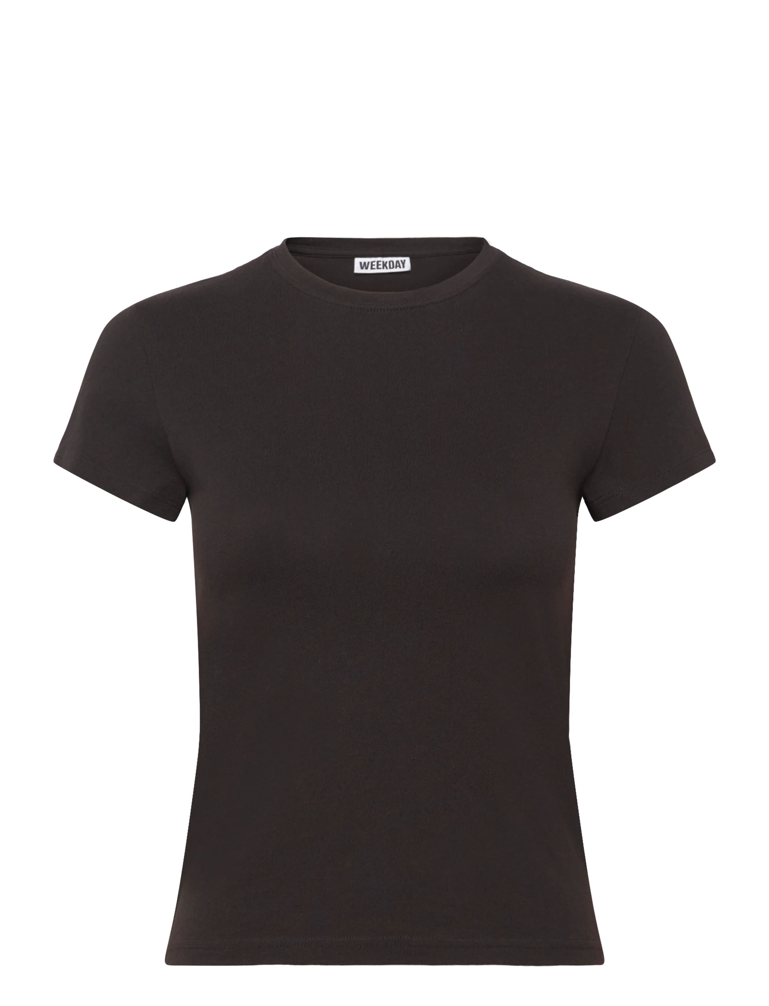 Weekday Slim Short-Sleeved Cotton T-shirt - T-shirts - DARK BROWN / brown