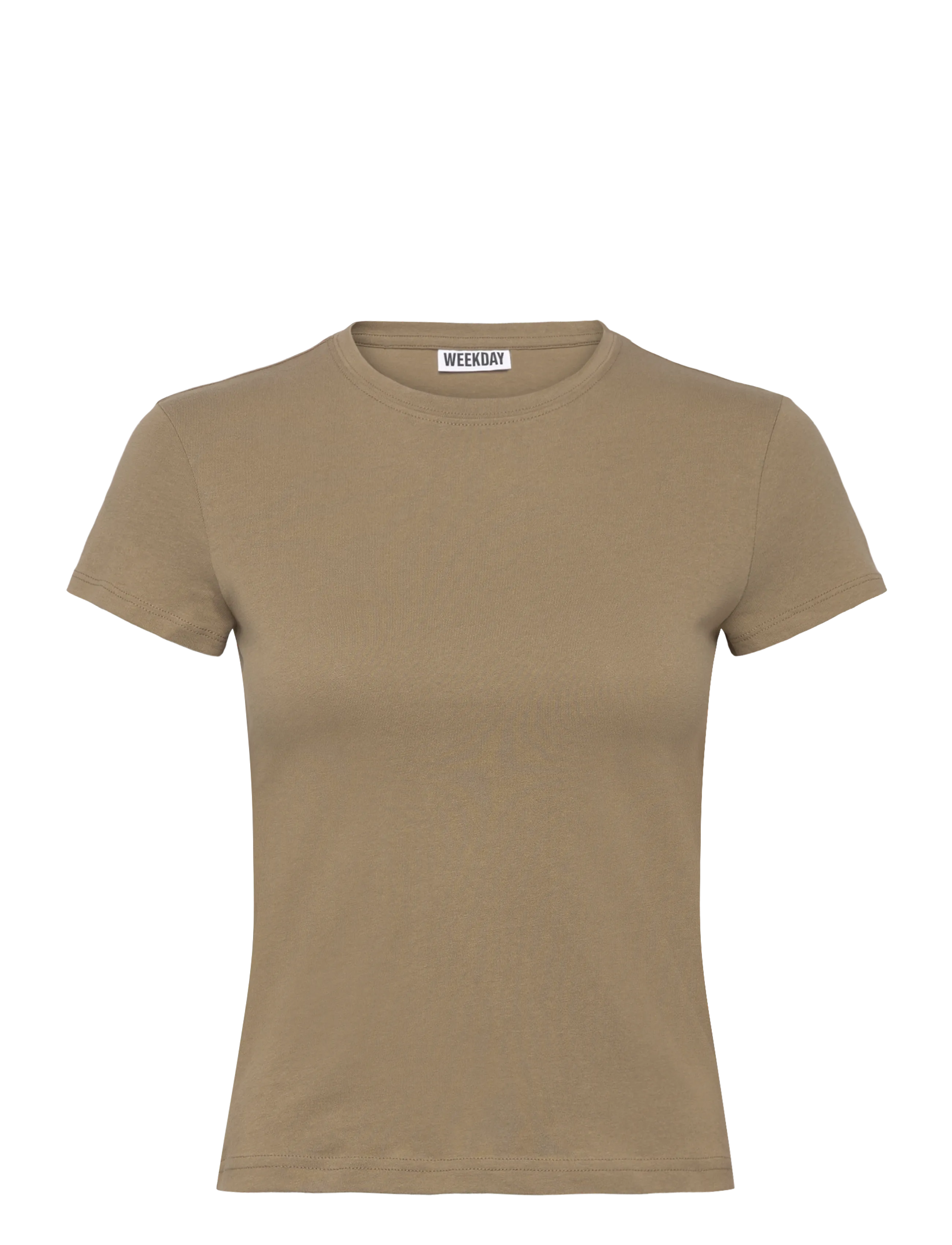 Weekday Slim Short-Sleeved Cotton T-Shirt, XL, Khaki green, T-Shirts & Toppe > Kortærmede, Dame