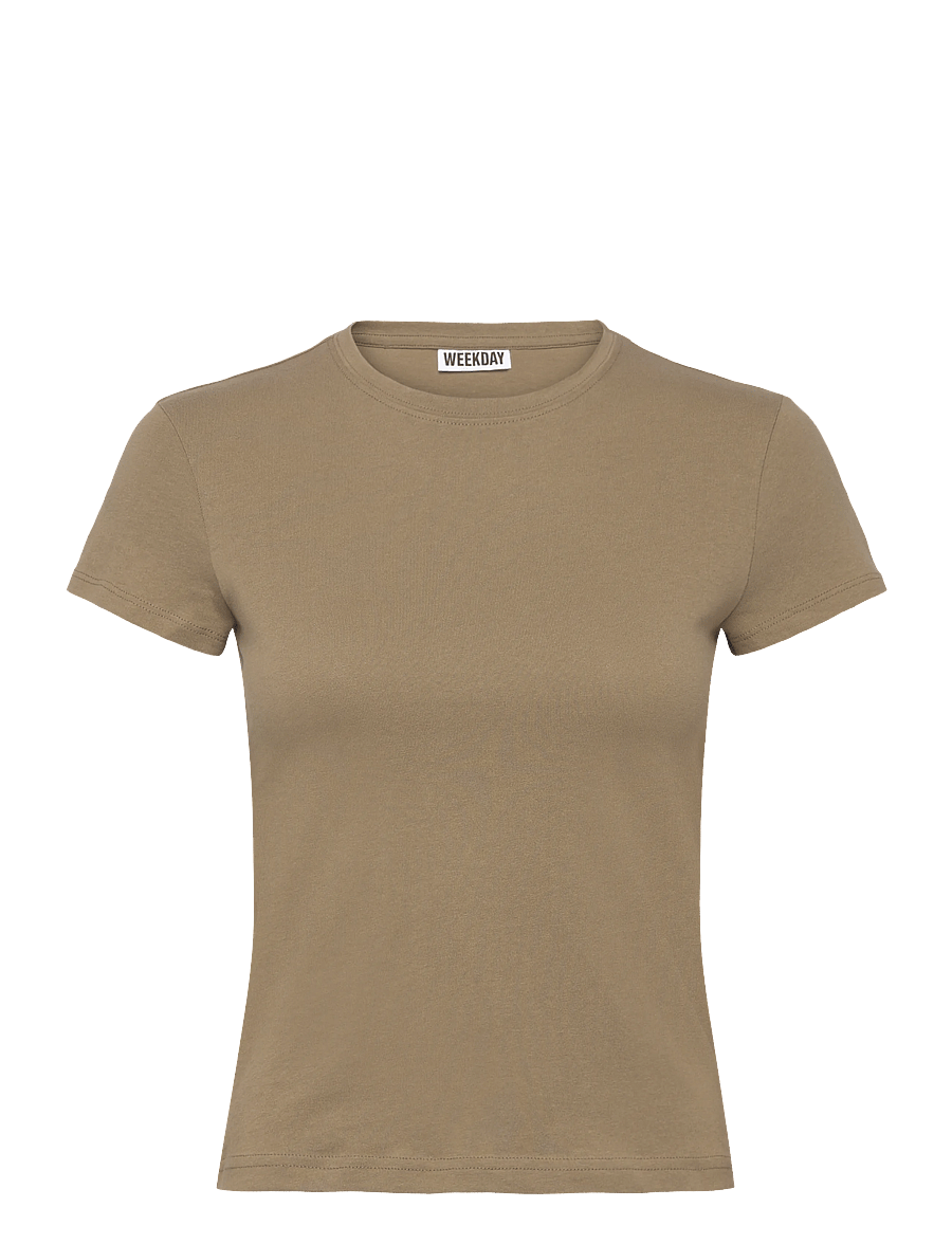 Weekday - Slim Short-Sleeved Cotton T-shirt - t-särgid - khaki green - 0