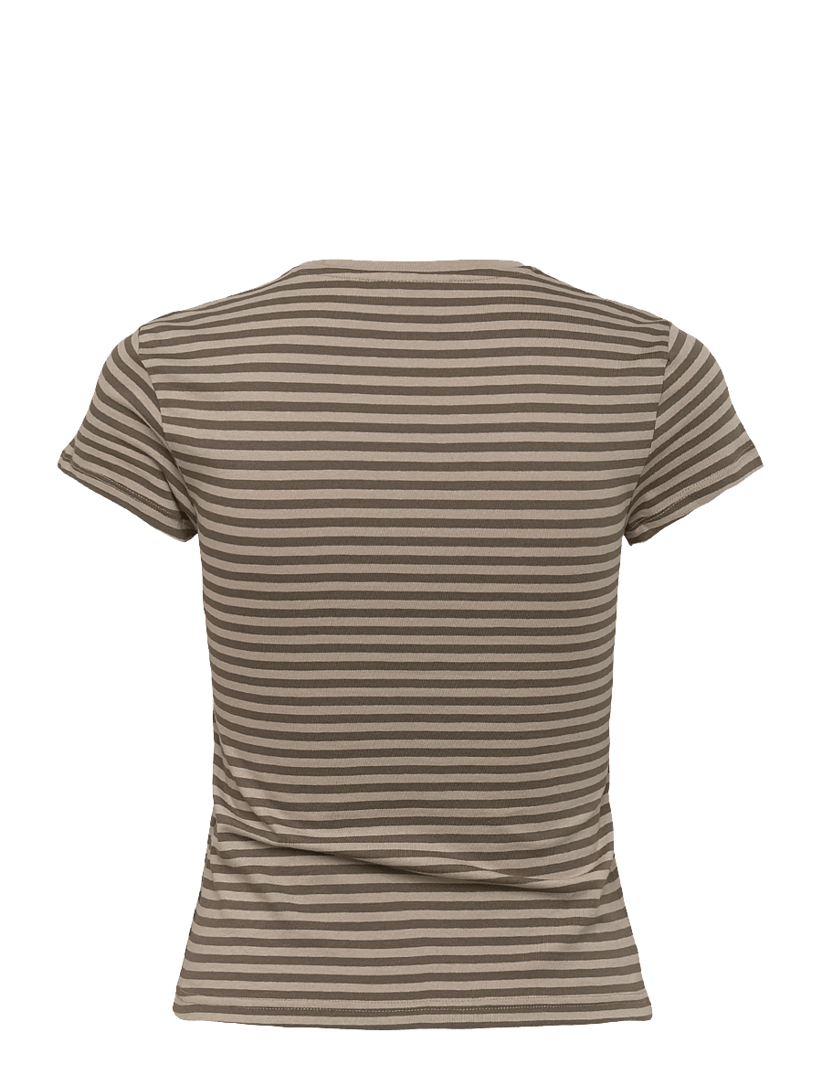 Weekday - Slim Short-Sleeved Cotton T-shirt - t-shirts - mole dusty stripe - 1