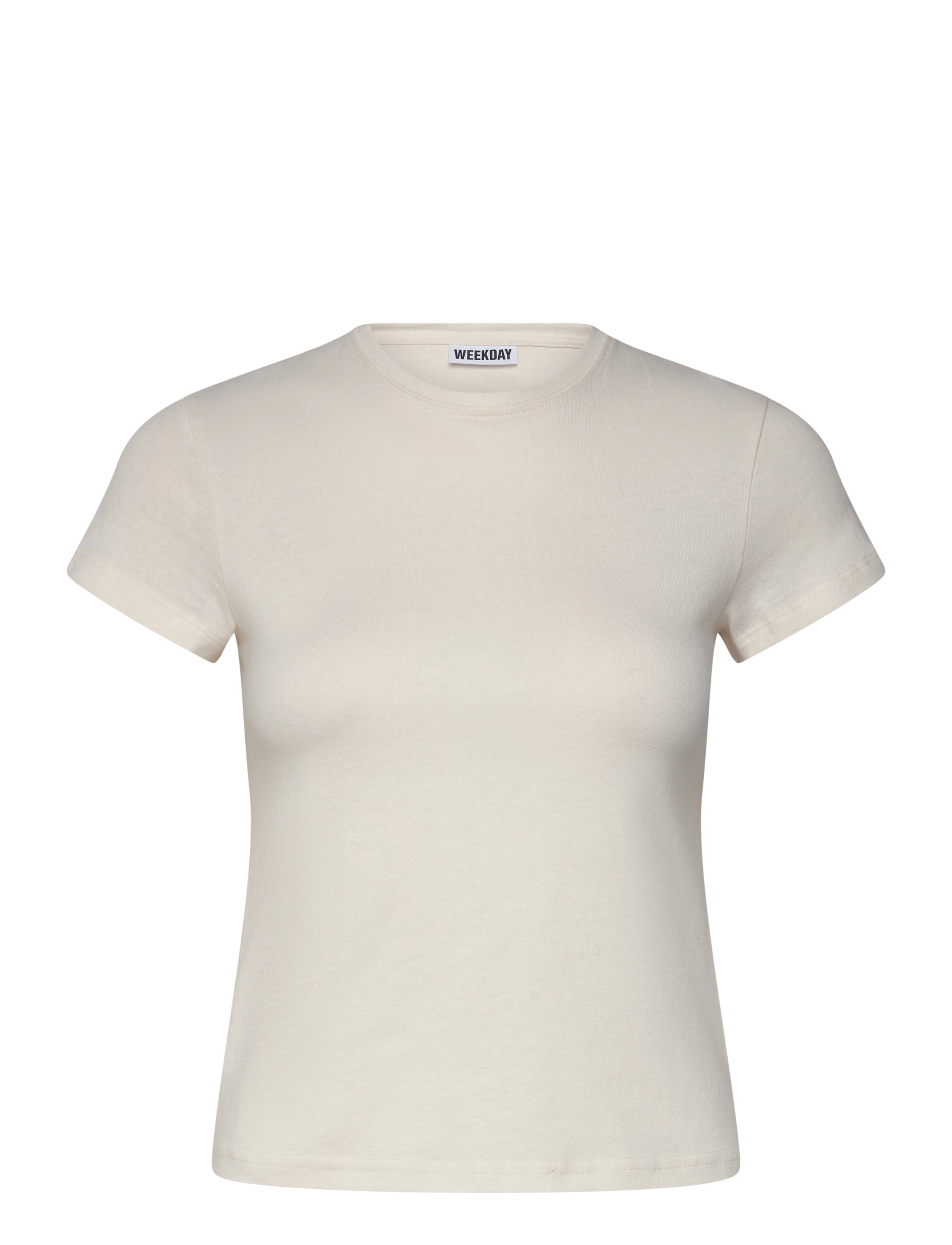 Weekday Slim Short-Sleeved Cotton T-shirt - T-shirts - WHITE LIGHT / cream