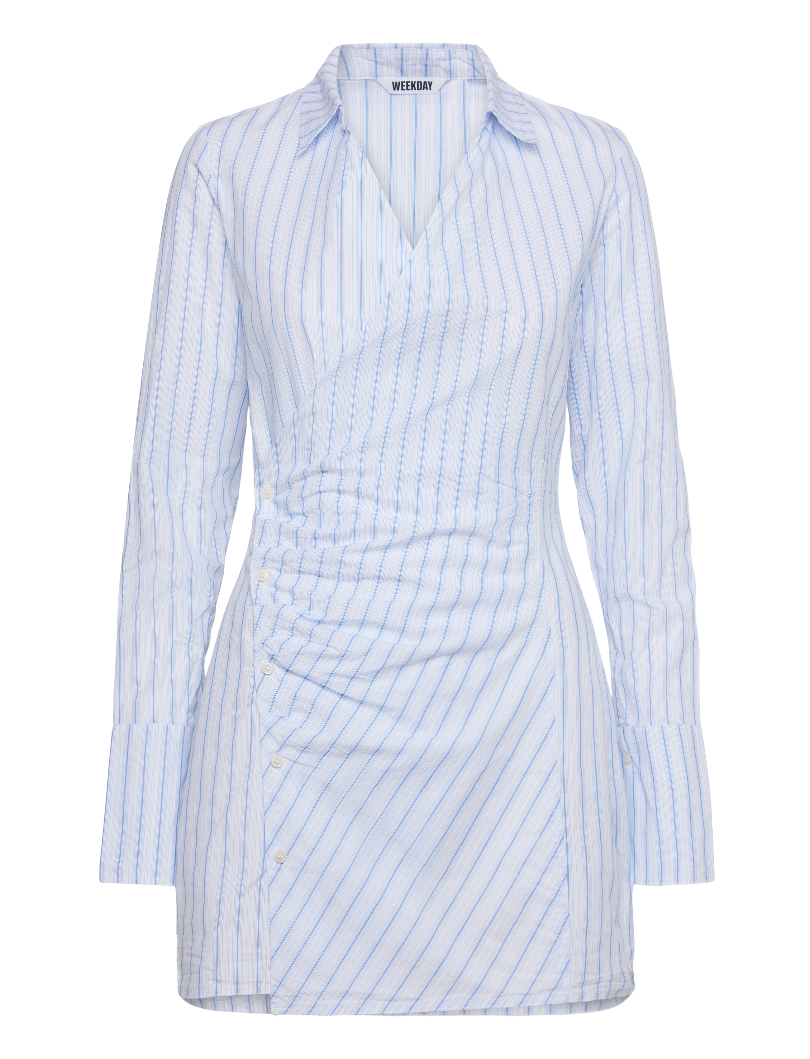 Weekday Longsleeved Asymmetric Mini Shirt Dress, 38, Dresses, Blau - Frauen