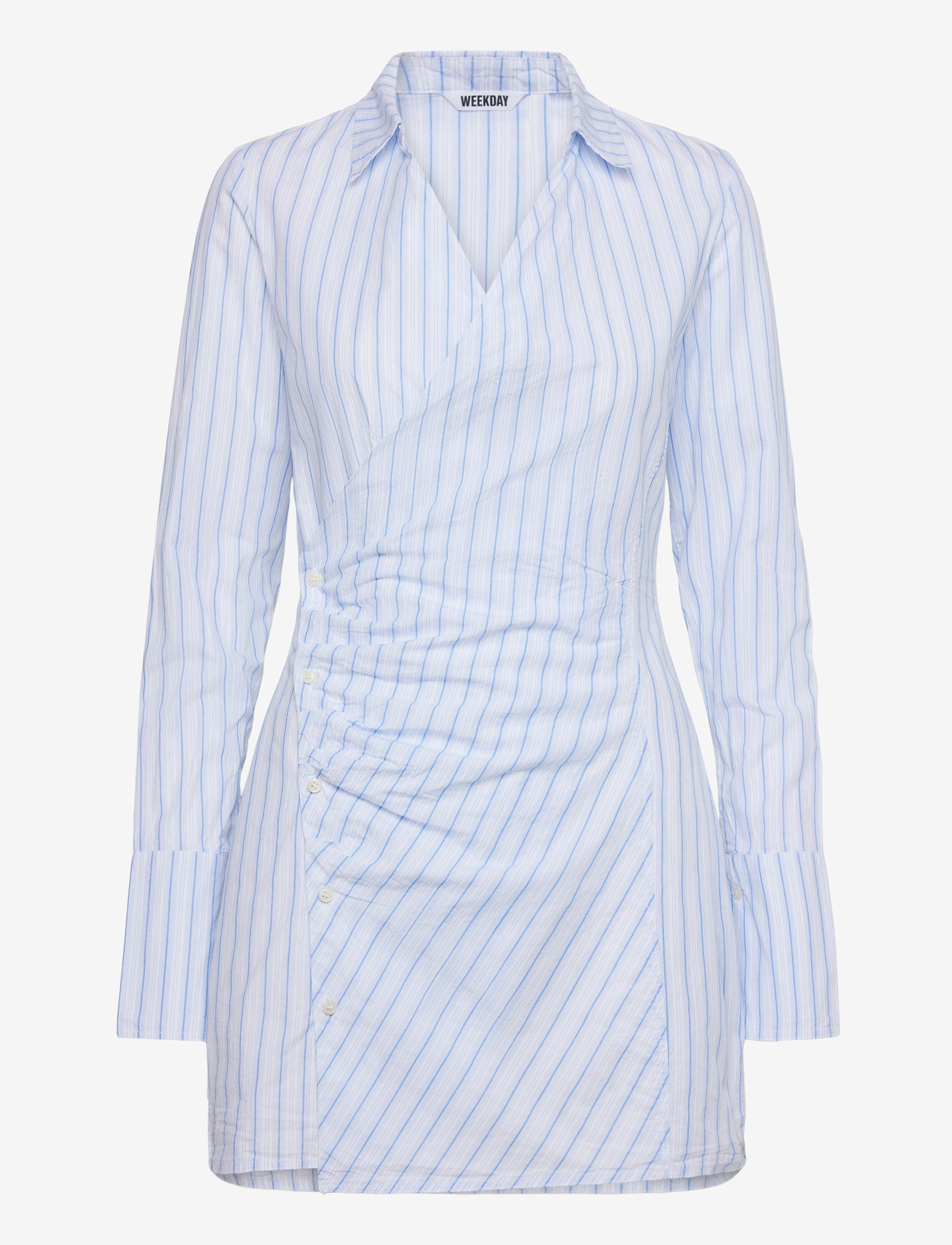 Weekday - LongSleeved Asymmetric Mini Shirt Dress - shirt dresses - blue - 0
