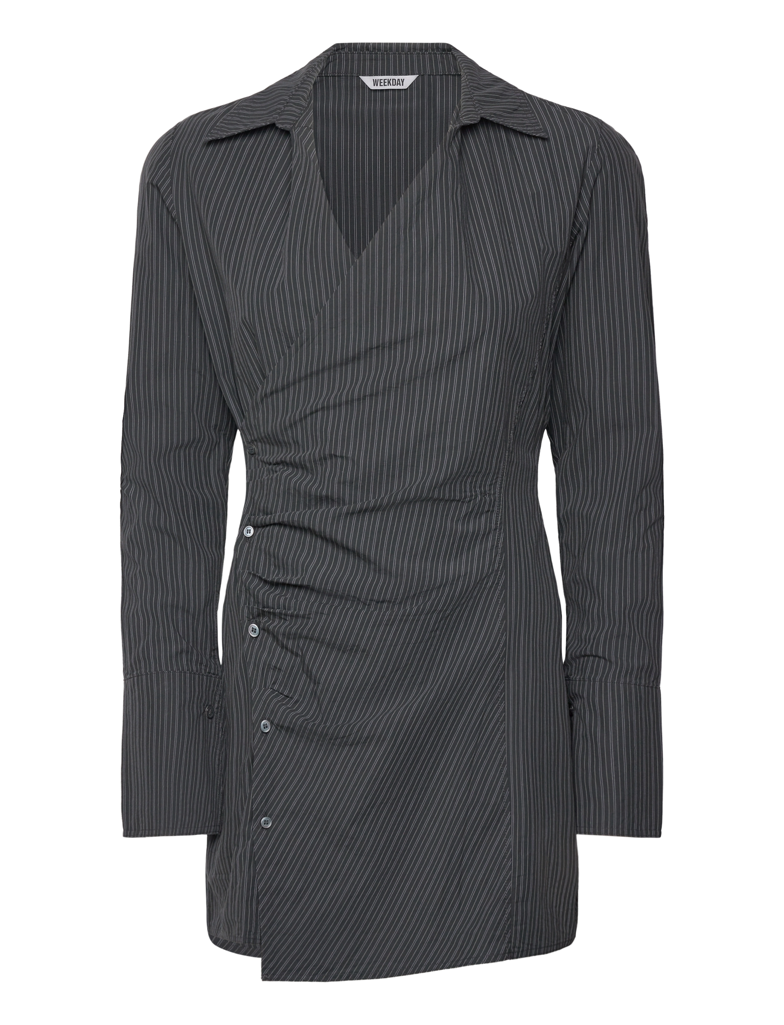 Weekday Longsleeved Asymmetric Mini Shirt Dress, 34, Black, Kjoler > Skjortekjoler, Dame