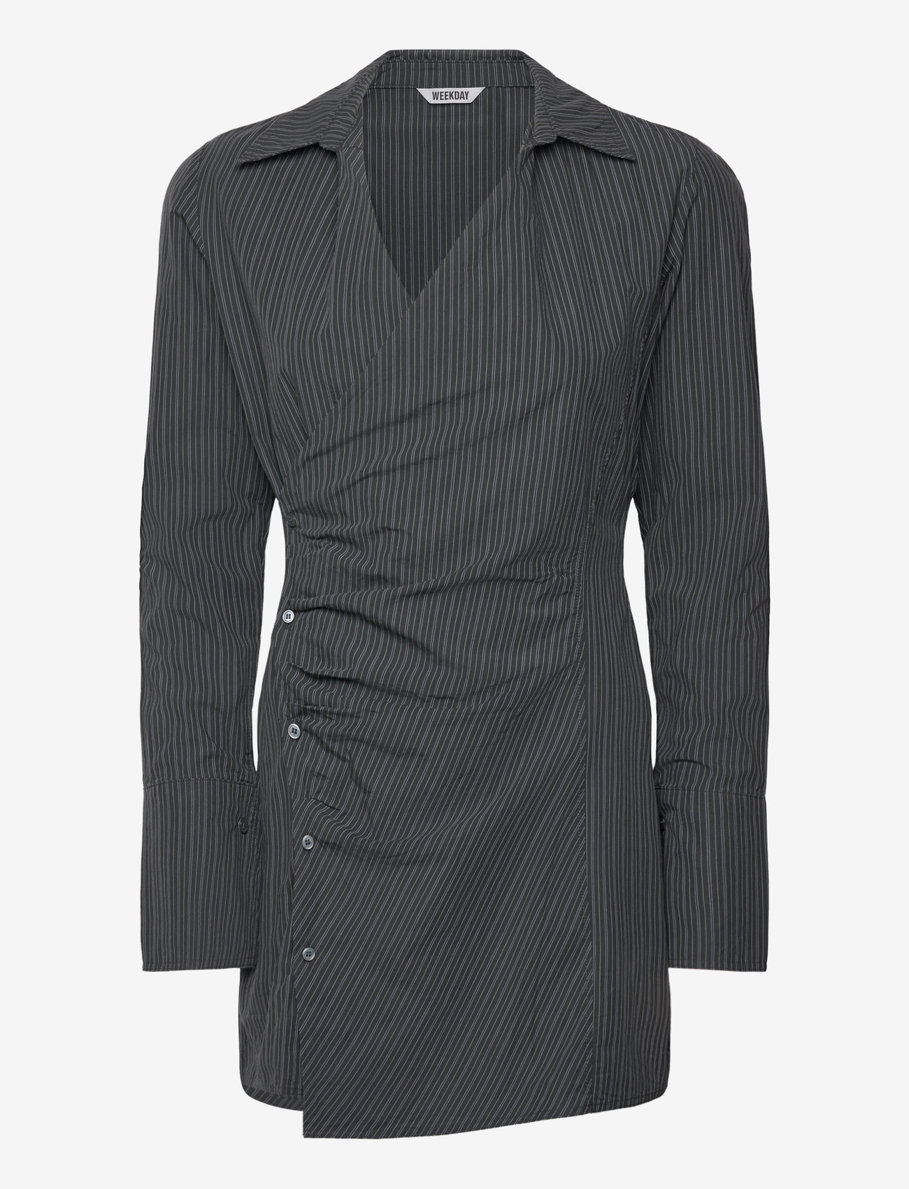 Weekday - LongSleeved Asymmetric Mini Shirt Dress - särkkleidid - grey stripe - 0