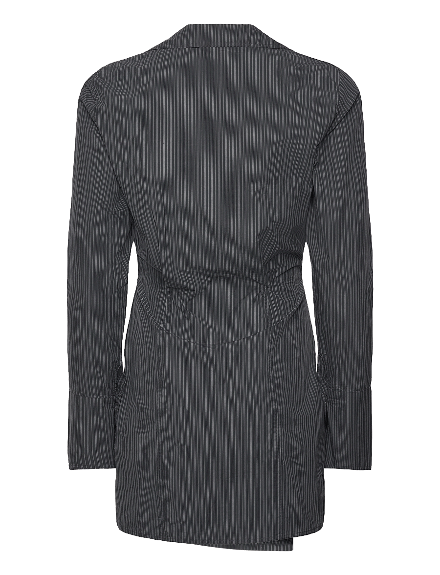 Weekday - LongSleeved Asymmetric Mini Shirt Dress - skjortklänningar - grey stripe - 1