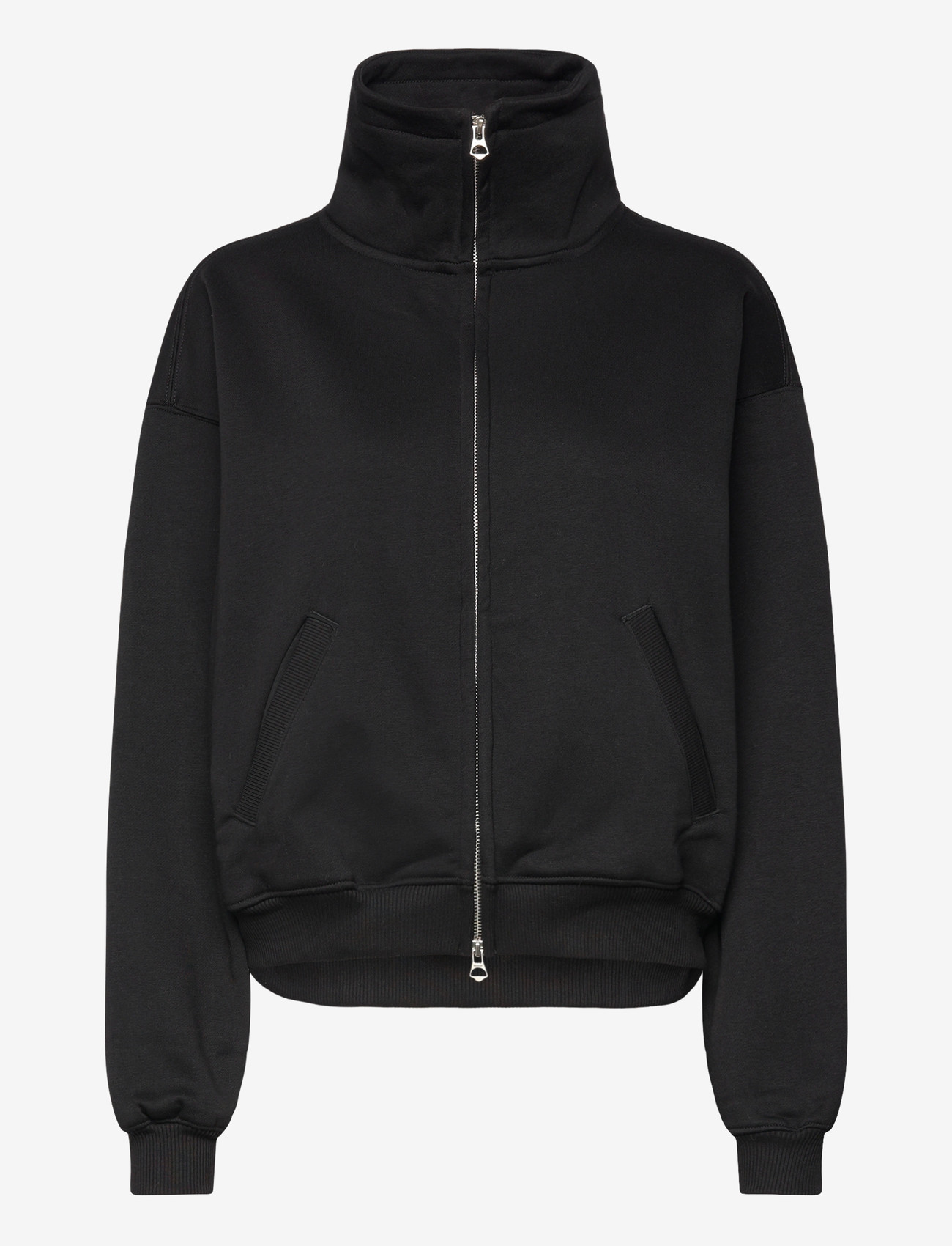 Weekday - Loose Funnel Neck Zip Cardigan - cardigans - black - 0