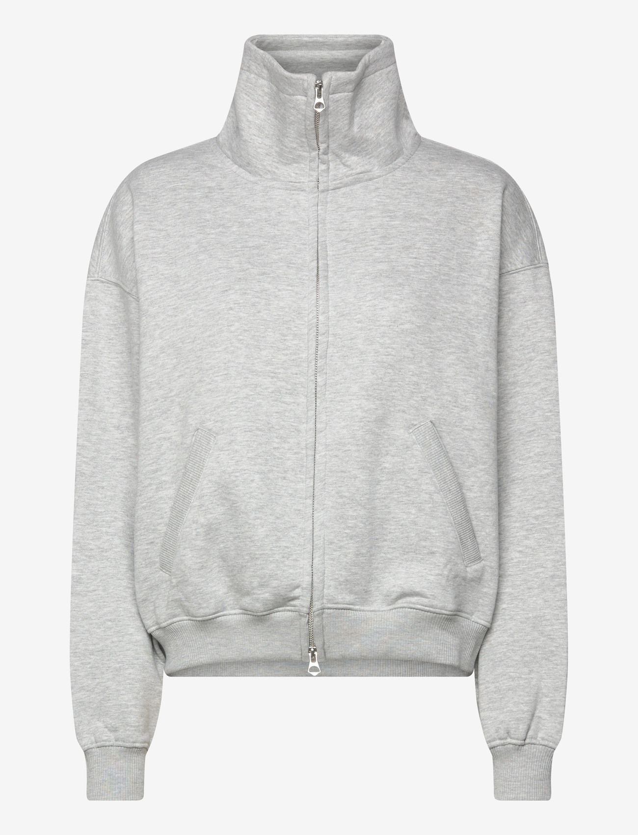 Weekday - Loose Funnel Neck Zip Cardigan - cardigans - grey melange - 0