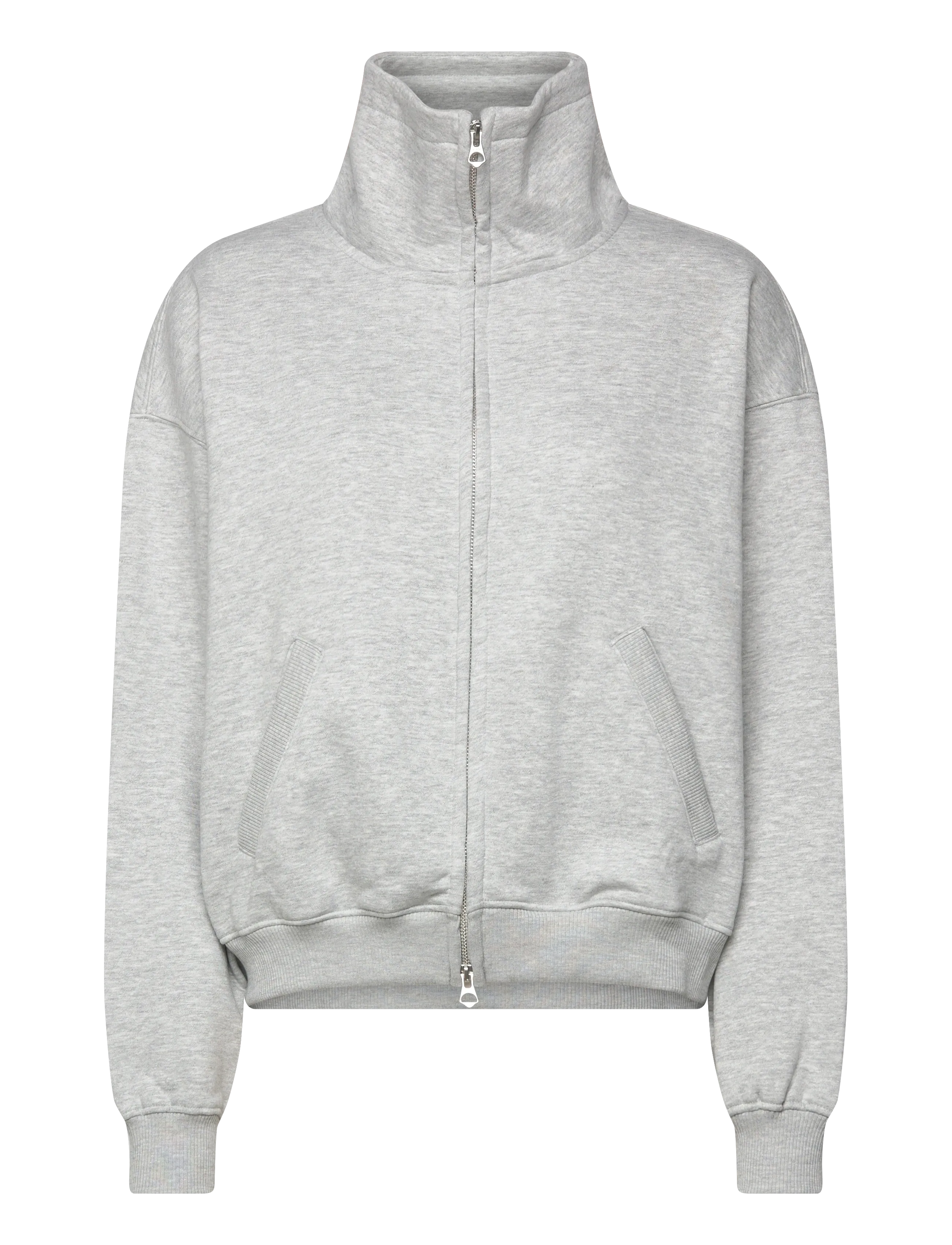 Weekday Loose Funnel Neck Zip Cardigan - Cardigans - GREY MELANGE / grey