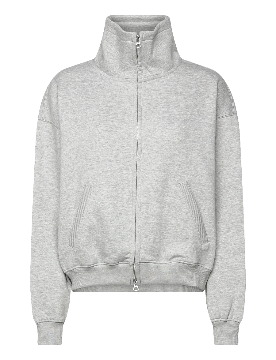 Weekday - Loose Funnel Neck Zip Cardigan - koftor - grey melange - 0