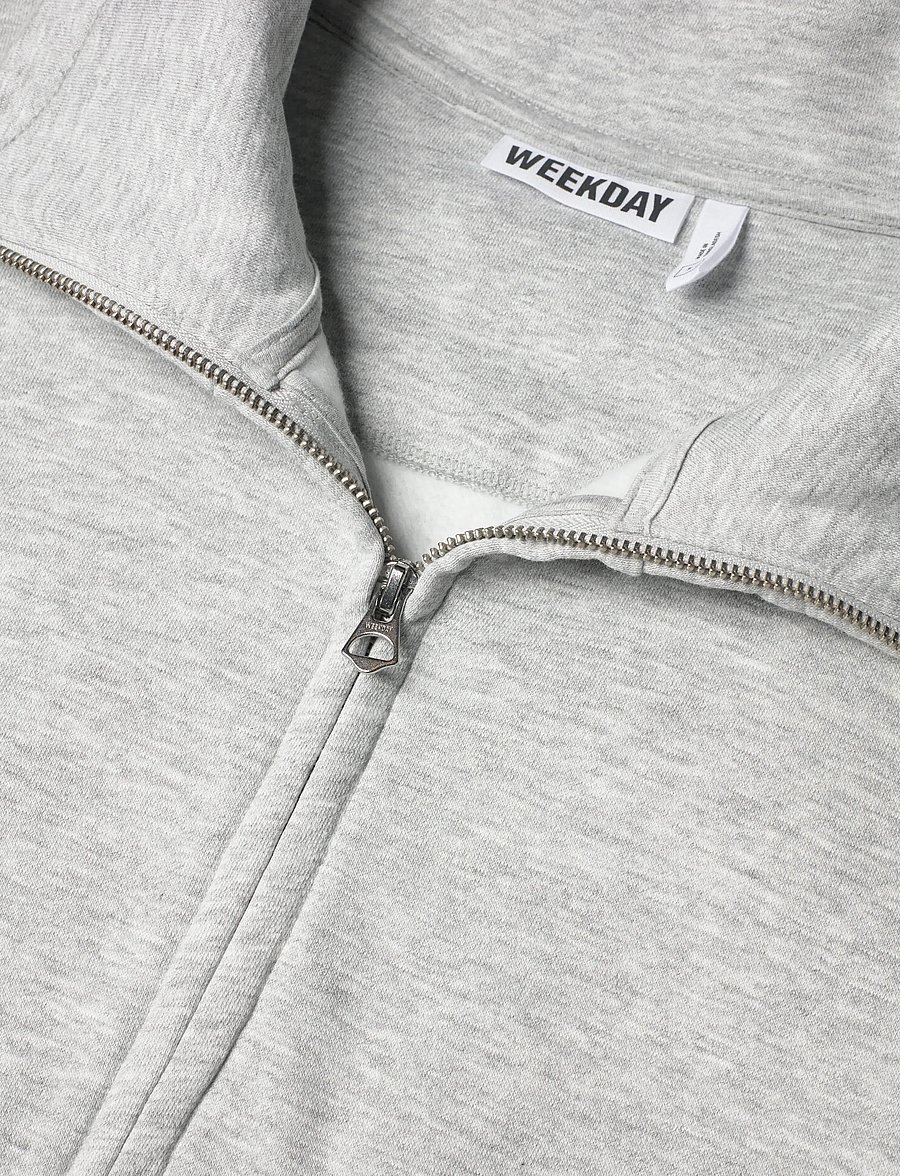 Weekday - Loose Funnel Neck Zip Cardigan - koftor - grey melange - 2