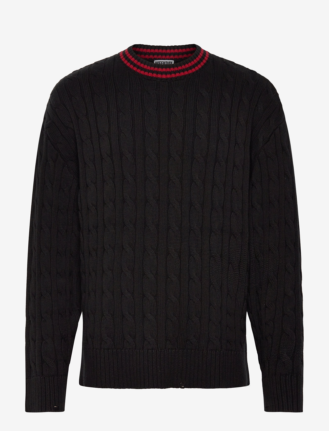 Weekday - Oversized Cable Sweater - round necks - black - 0
