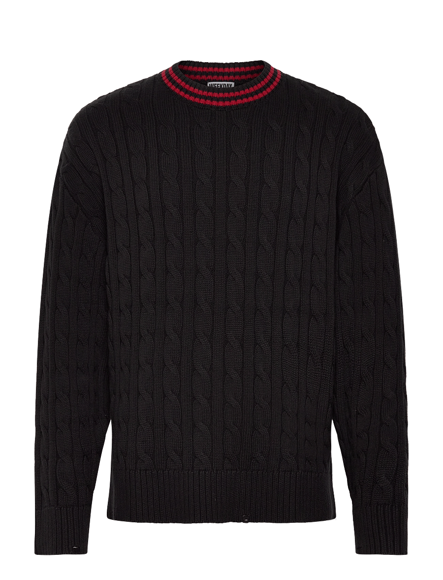 Weekday - Oversized Cable Sweater - rundhals - black - 0