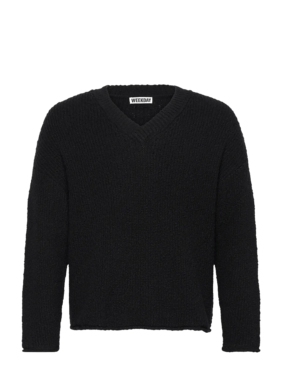 Weekday - Boxy V-neck Sweater - v-ausschnitt - black - 0