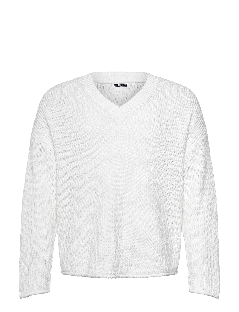 Weekday - Boxy V-neck Sweater - prjónað v-hálsmál - white - 0